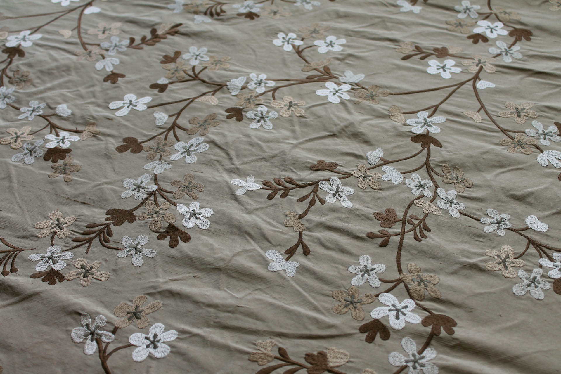 Floral Embroidered Silk Dupion - Taupe fabric, image 4 of 7