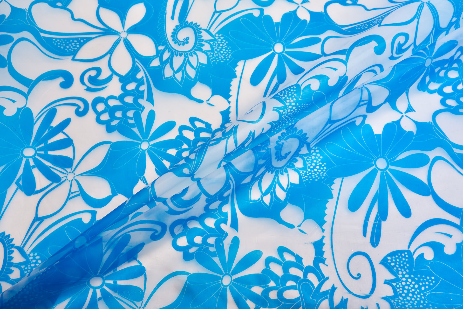 Floral Printed Clear Plastic - Blue fabric, image 4 of 7