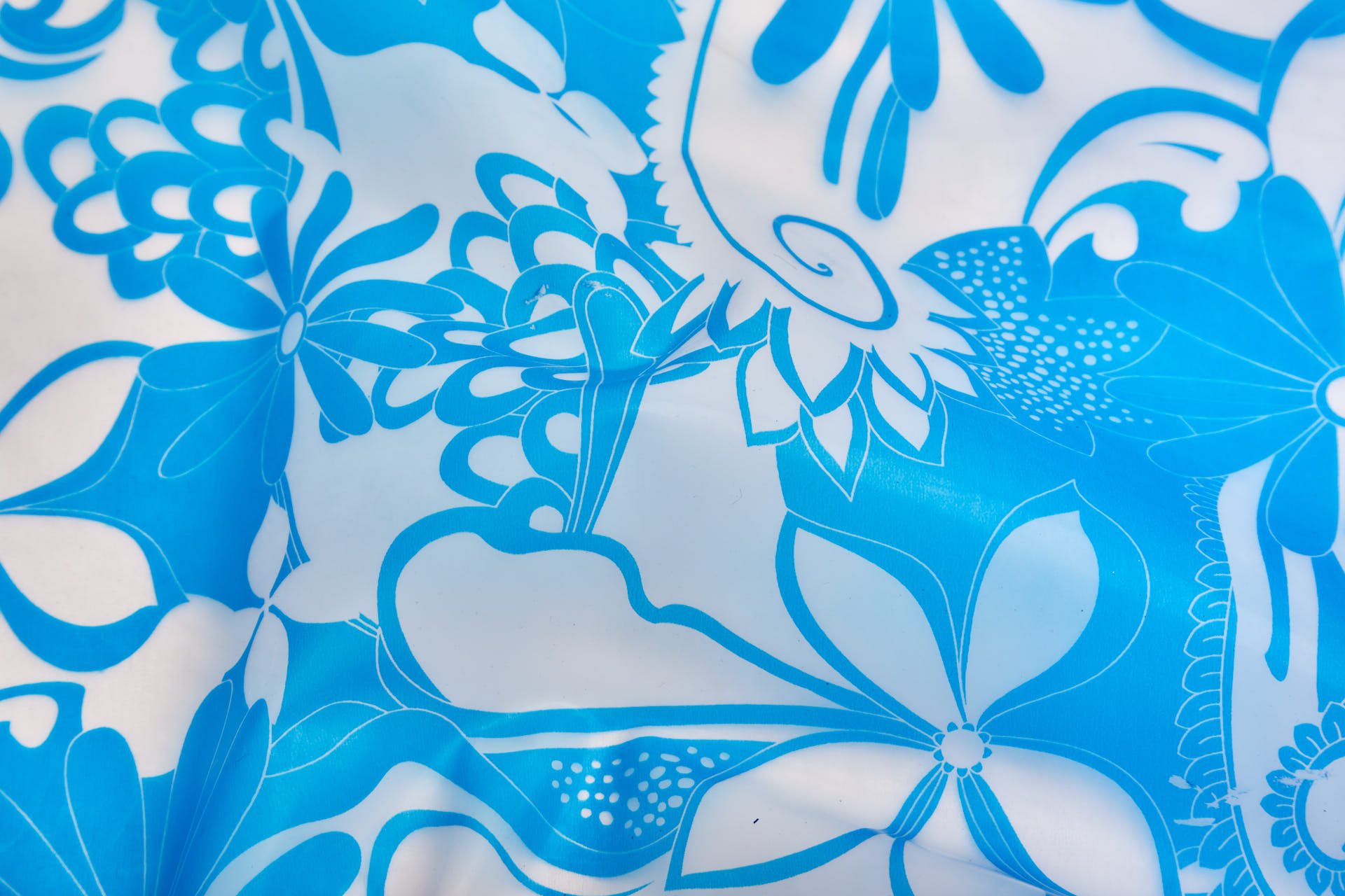 Floral Printed Clear Plastic - Blue fabric, image 6 of 7