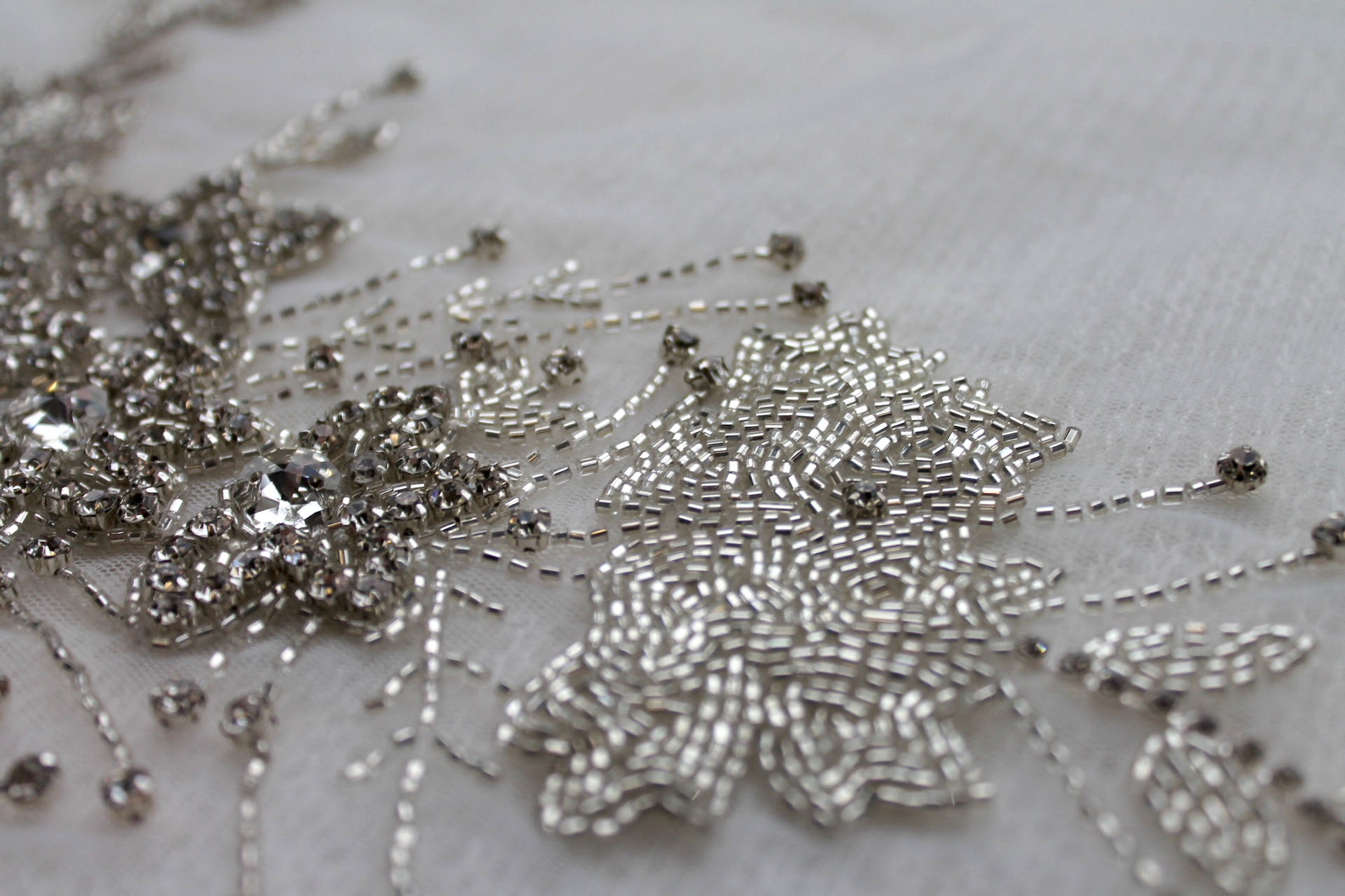Large Floral Beaded Diamante Motif in Silver trim, image 4 of 8