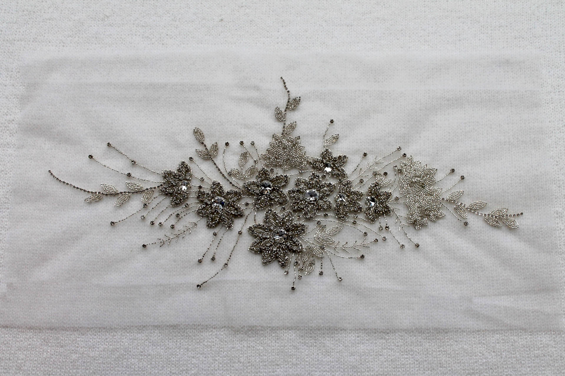 Large Floral Beaded Diamante Motif in Silver trim, image 5 of 8