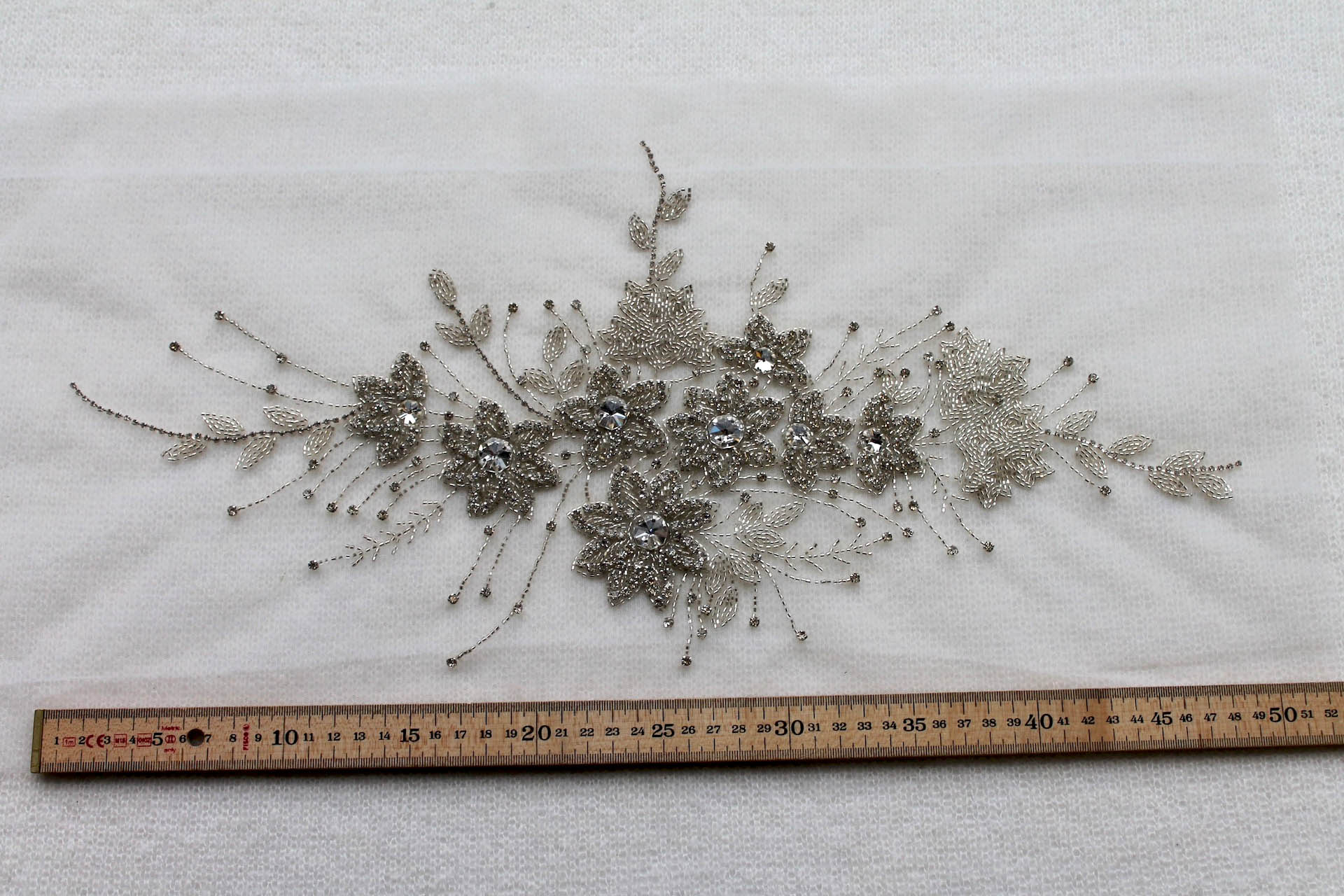 Large Floral Beaded Diamante Motif in Silver trim, image 6 of 8