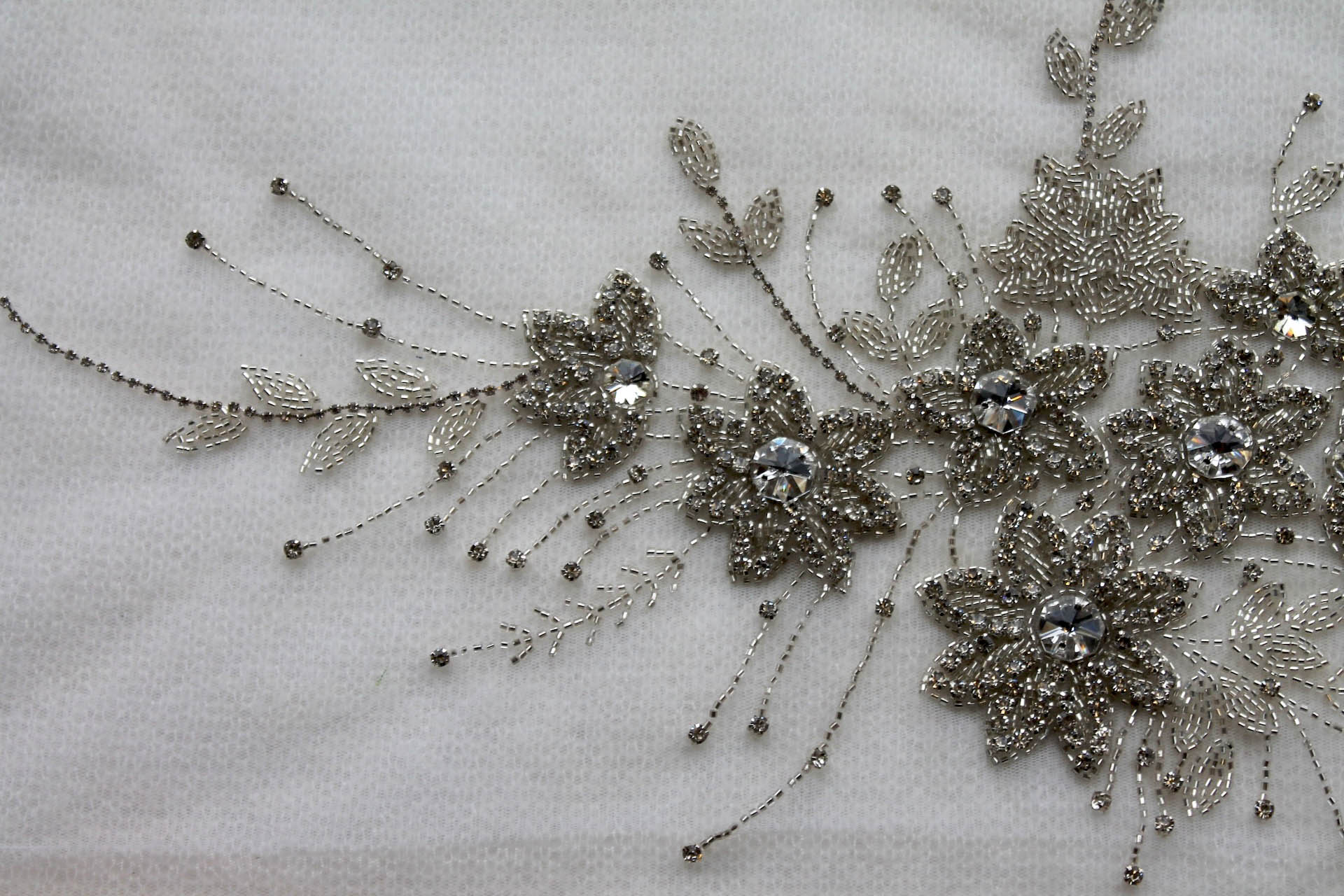 Large Floral Beaded Diamante Motif in Silver trim, image 7 of 8