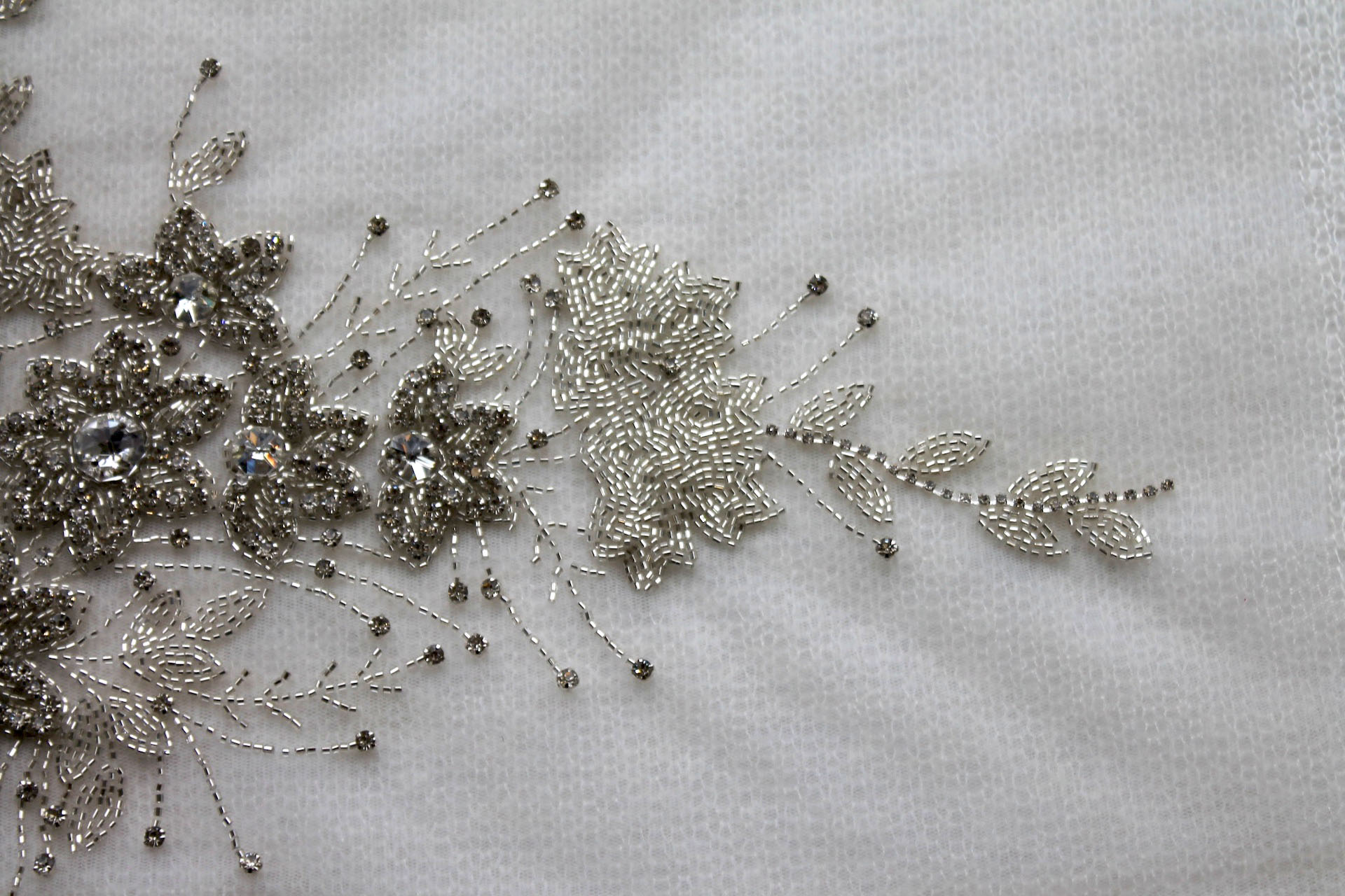 Large Floral Beaded Diamante Motif in Silver trim, image 8 of 8