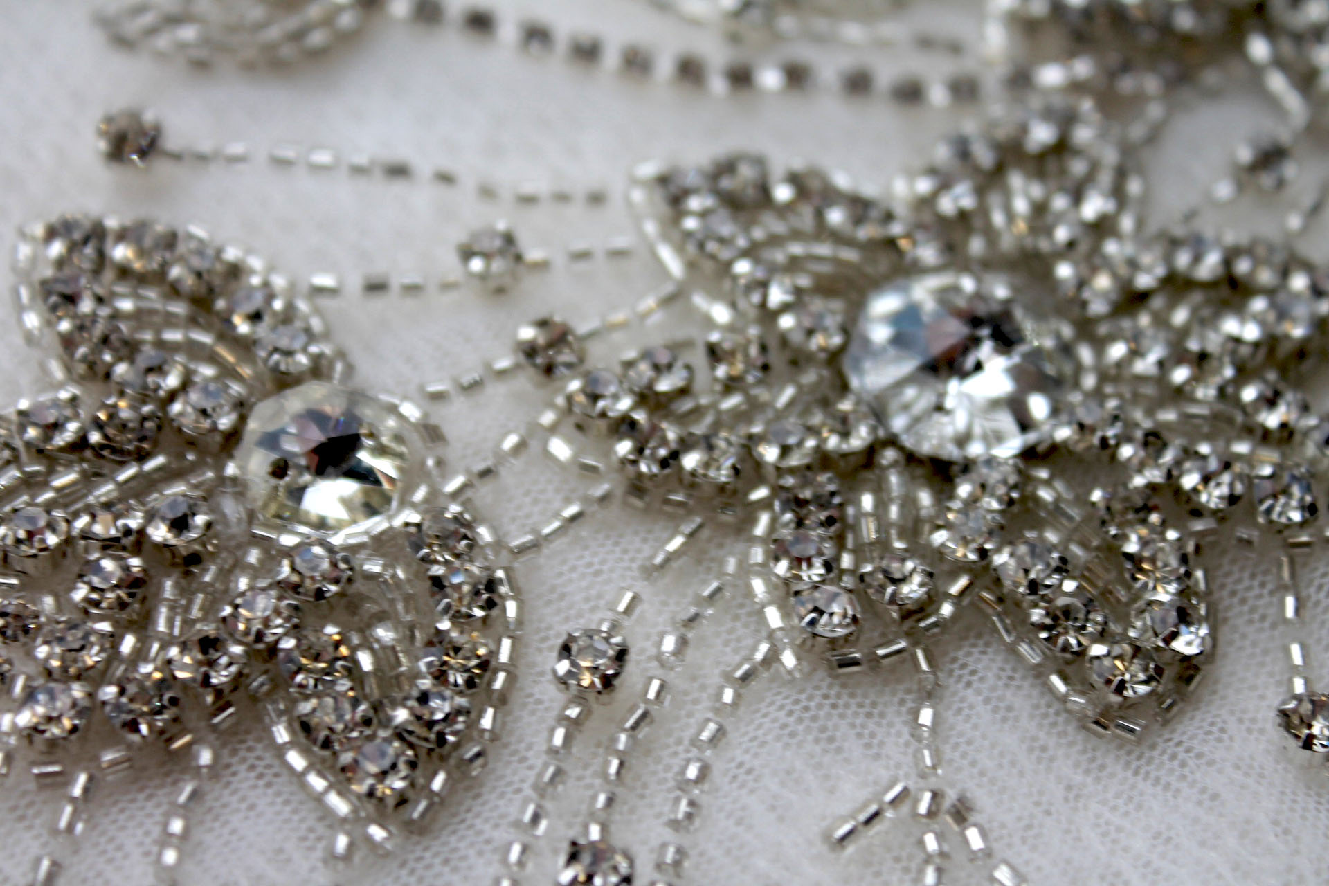 Large Floral Beaded Diamante Motif in Silver trim, image 2 of 8