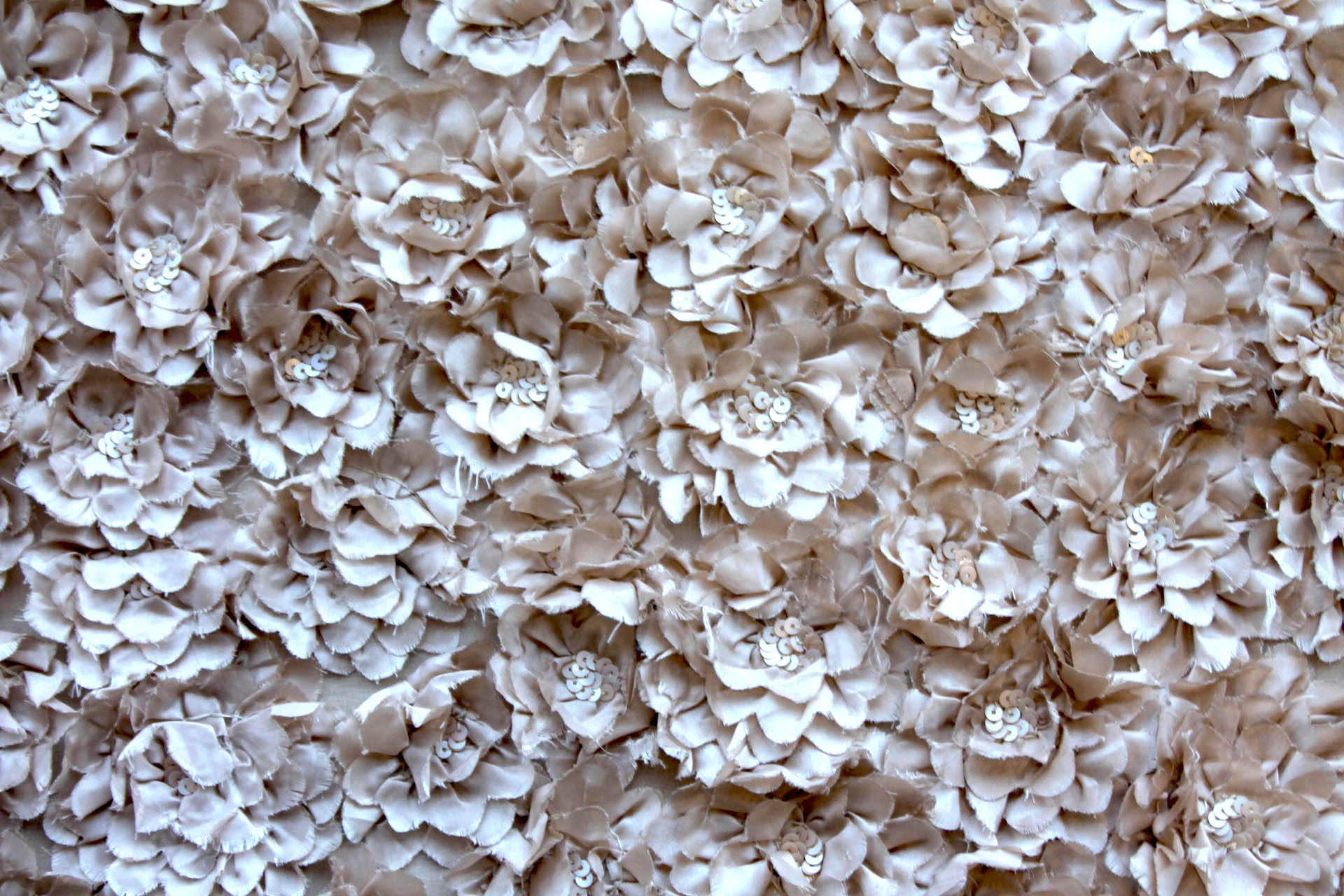 Flower and Sequin Applique on Silk Chiffon - Oyster fabric, image 2 of 7
