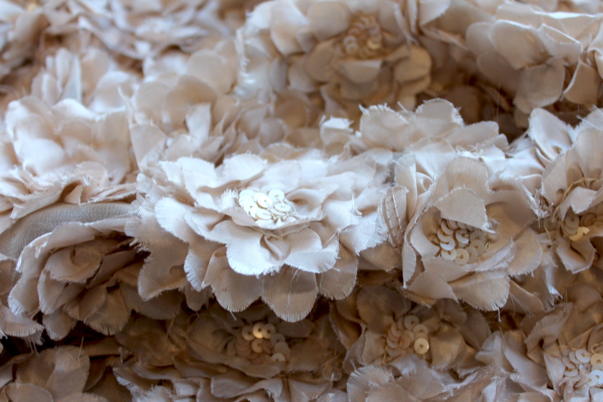 Flower and Sequin Applique on Silk Chiffon - Oyster fabric, image 4 of 7