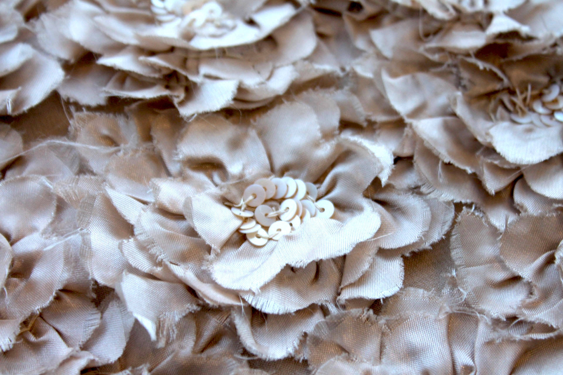 Flower and Sequin Applique on Silk Chiffon - Oyster fabric, image 6 of 7