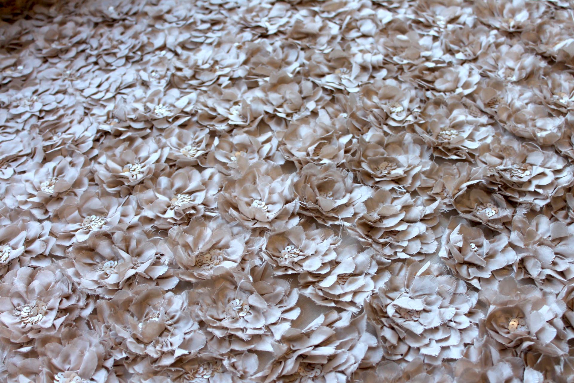 Flower and Sequin Applique on Silk Chiffon - Oyster fabric