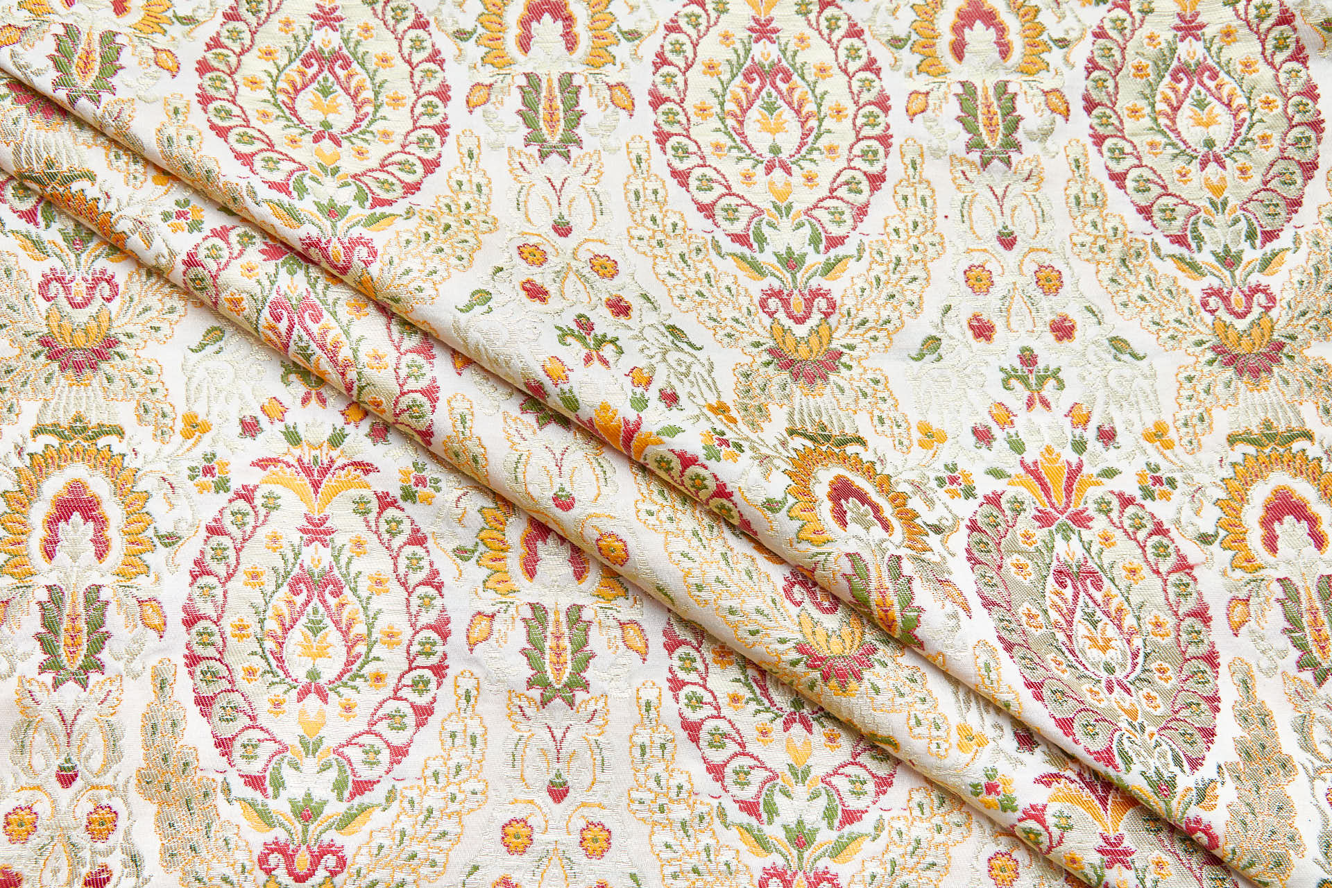 Heavy Banaras Brocade - Ivory / Orange fabric, image 4 of 8