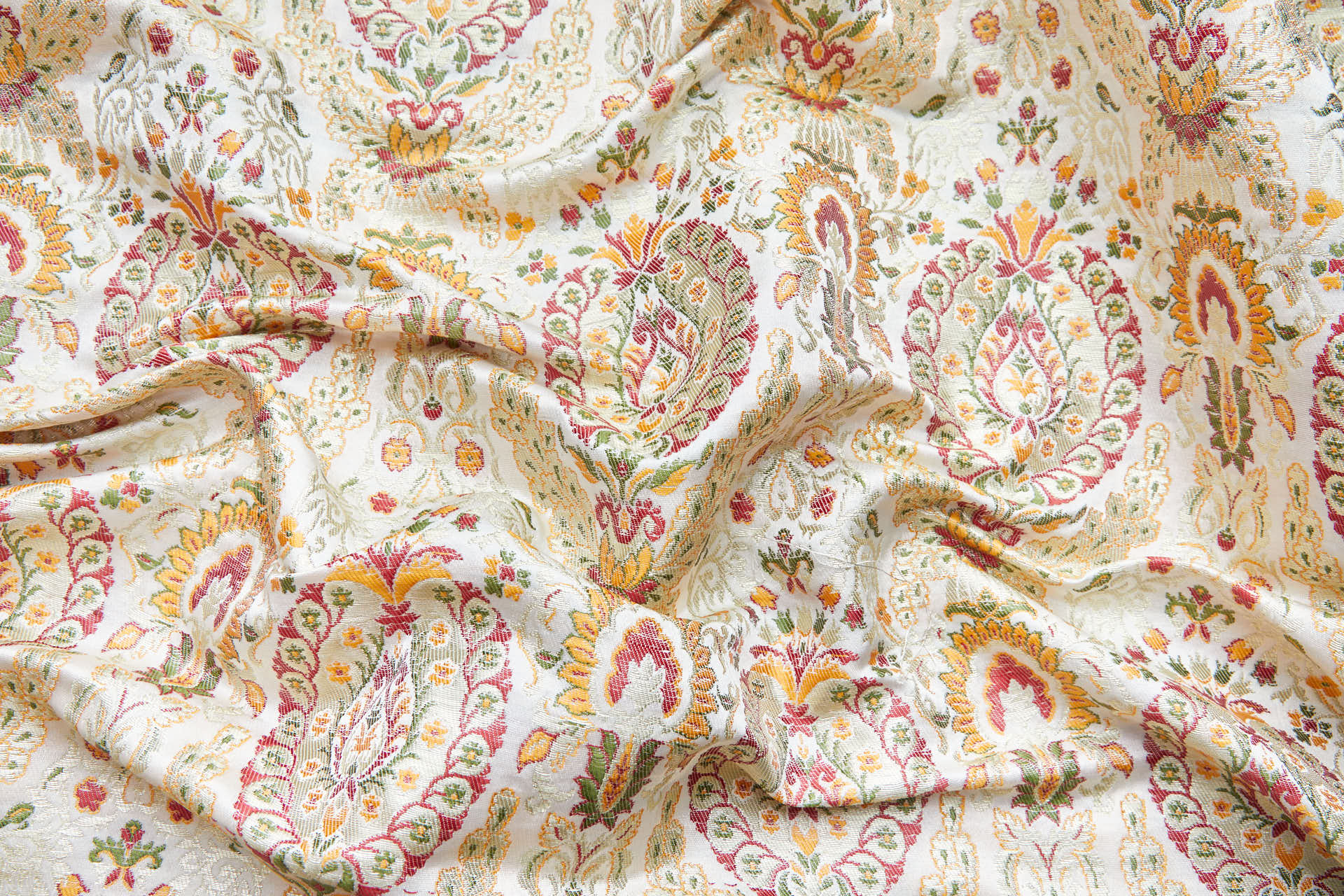 Heavy Banaras Brocade - Ivory / Orange fabric, image 5 of 8