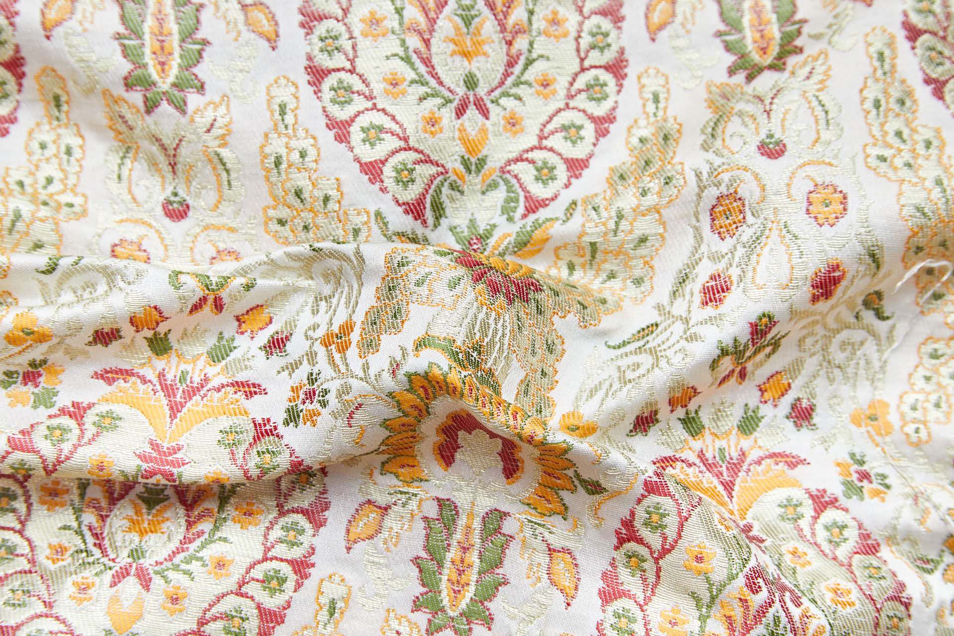 Heavy Banaras Brocade - Ivory / Orange fabric, image 2 of 8