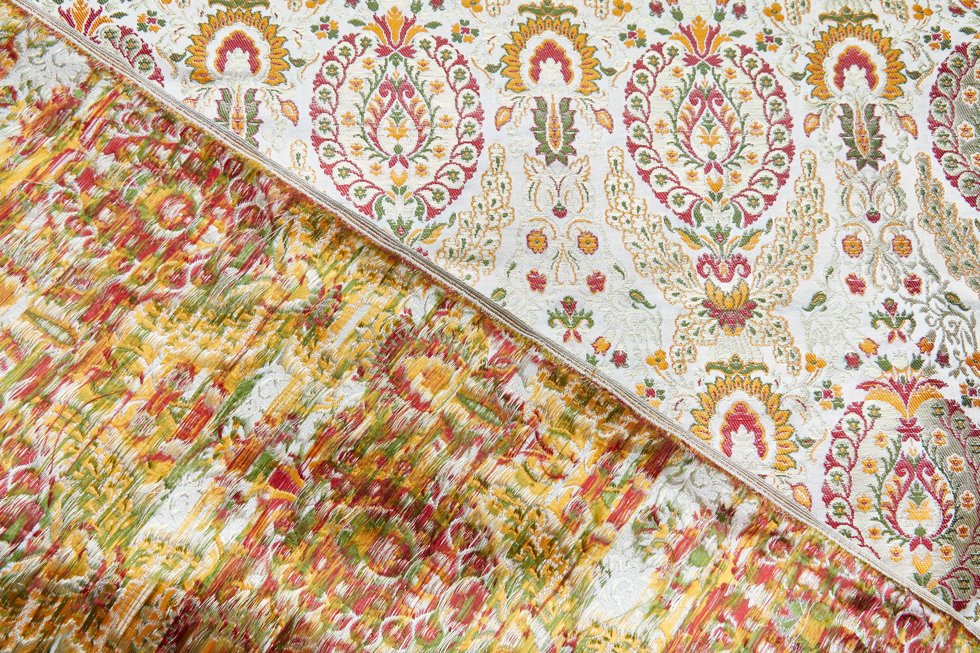 Heavy Banaras Brocade - Ivory / Orange fabric, image 6 of 8