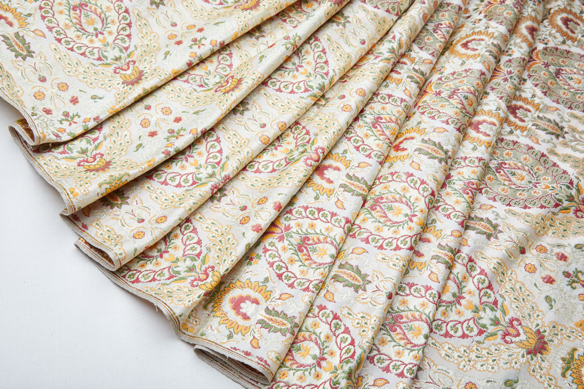 Heavy Banaras Brocade - Ivory / Orange fabric