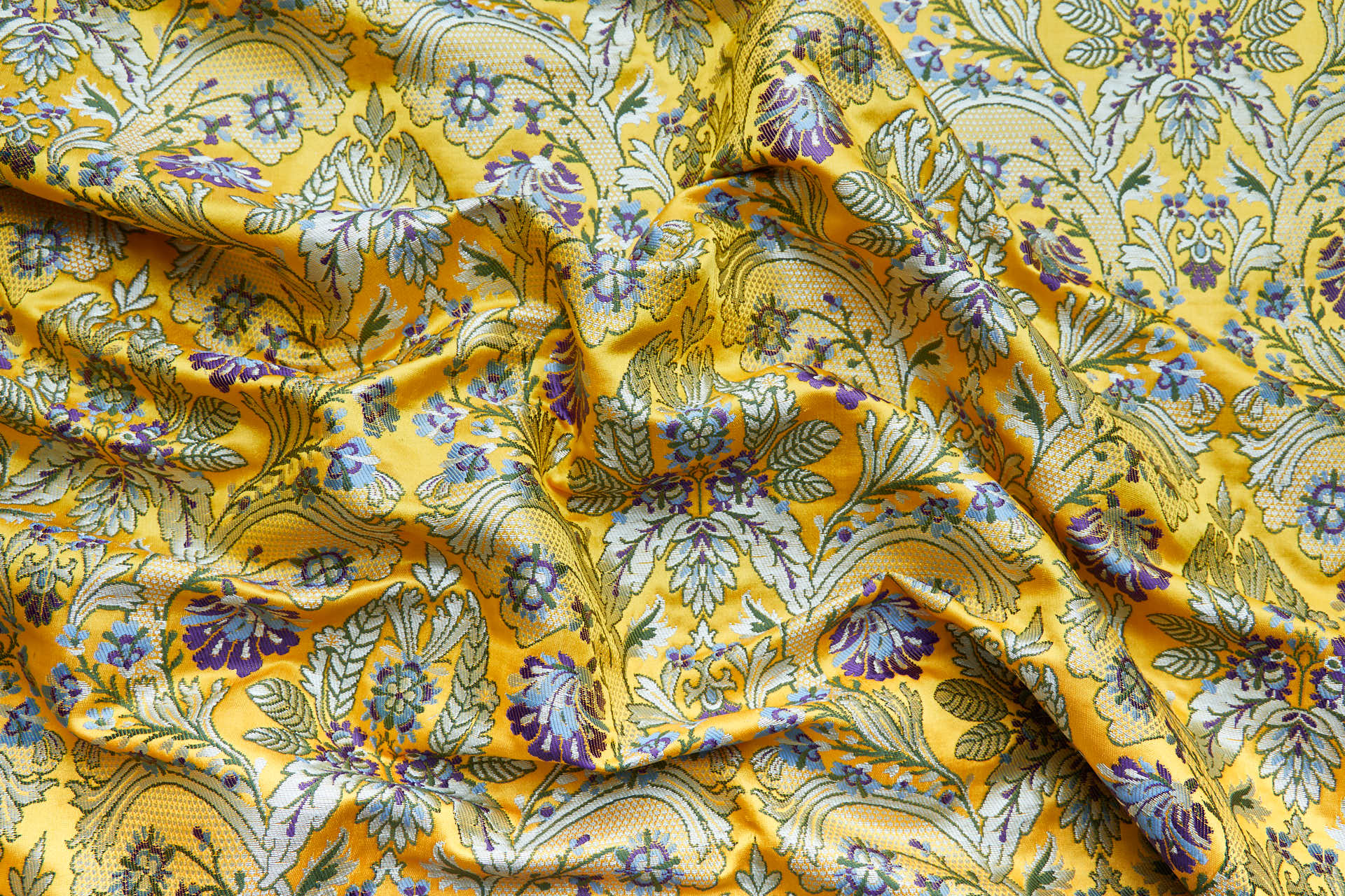Heavy Banaras Brocade - Yellow / Lilac fabric, image 3 of 8