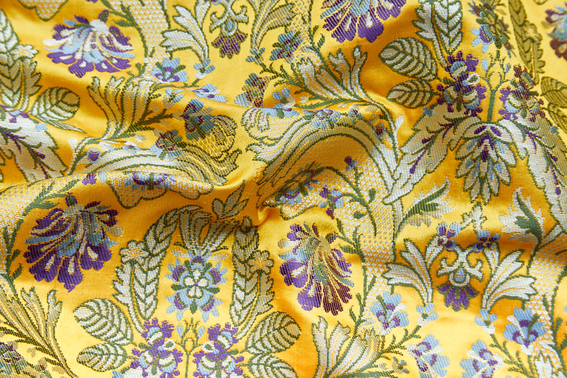 Heavy Banaras Brocade - Yellow / Lilac fabric, image 4 of 8