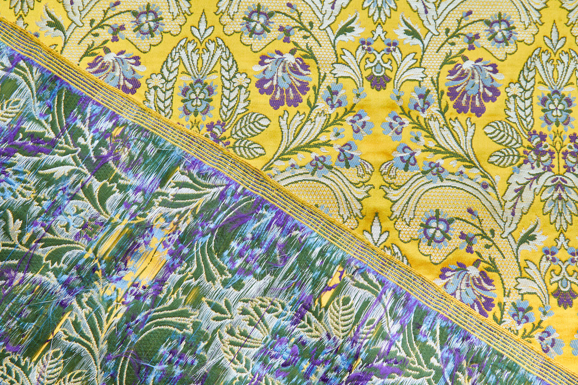 Heavy Banaras Brocade - Yellow / Lilac fabric, image 5 of 8