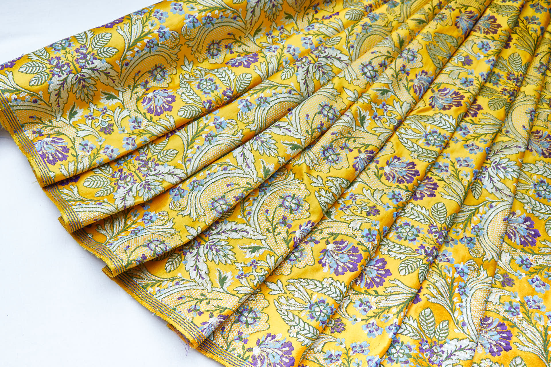 Heavy Banaras Brocade - Yellow / Lilac fabric, image 6 of 8