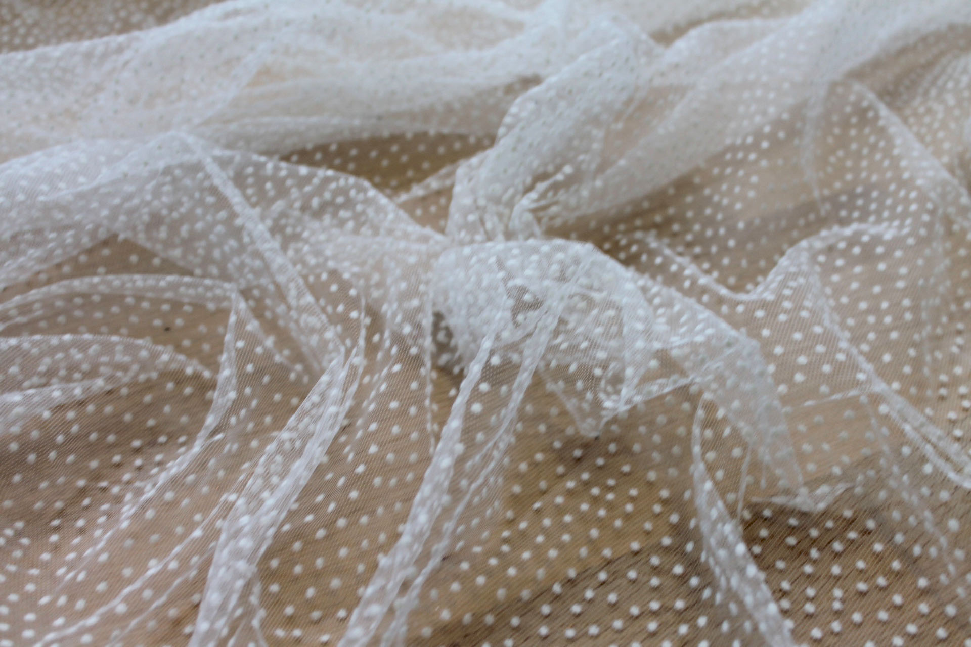 Flock Polka Dot / Spot Tulle - Ivory fabric, image 2 of 5