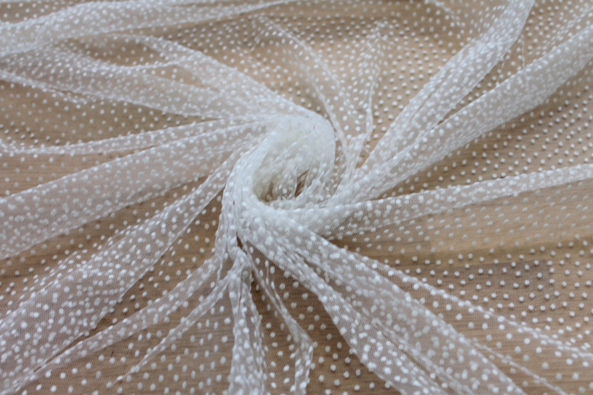 Flock Polka Dot / Spot Tulle - Ivory fabric