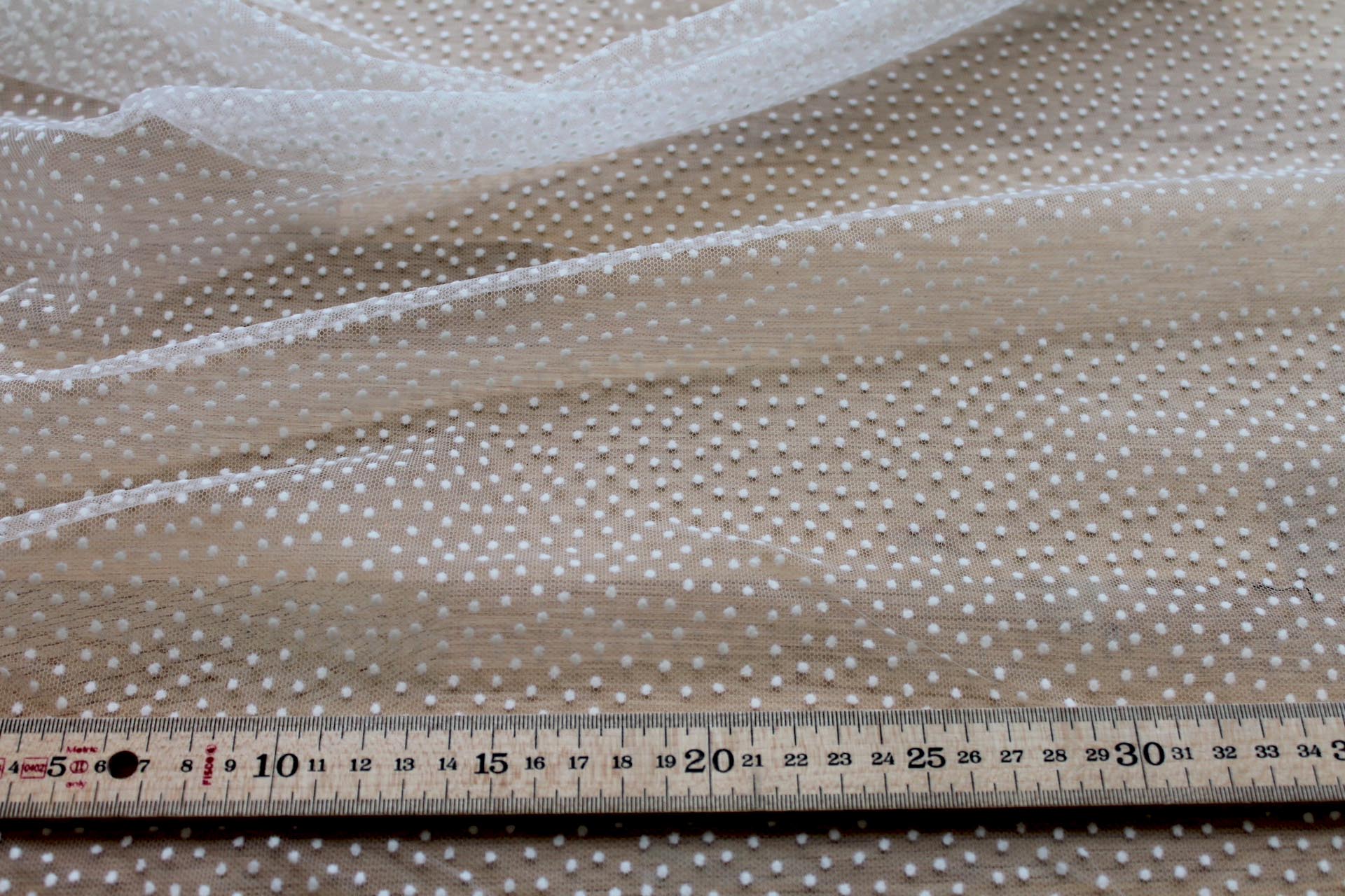 Flock Polka Dot / Spot Tulle - Ivory fabric, image 3 of 5