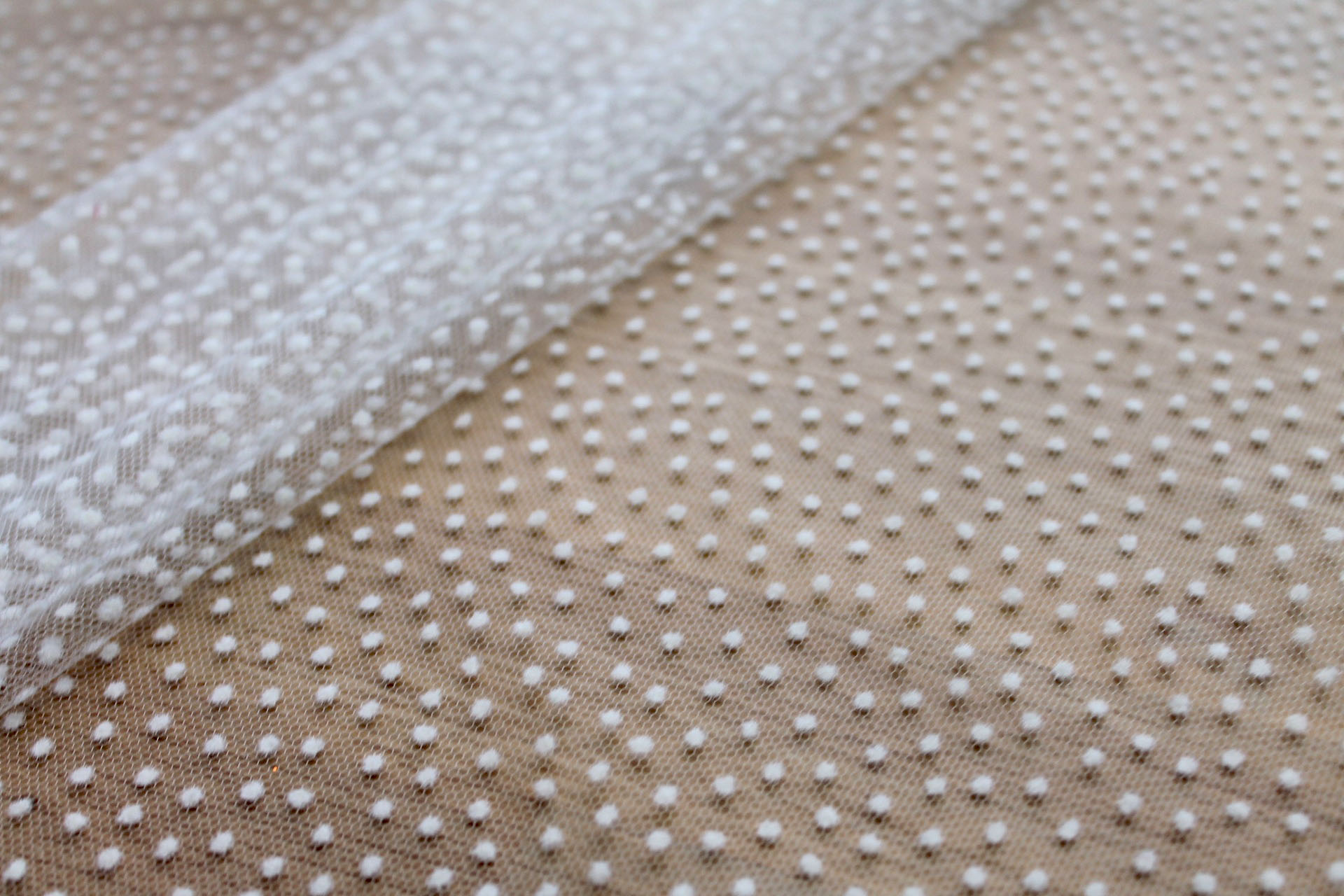 Flock Polka Dot / Spot Tulle - Ivory fabric, image 4 of 5