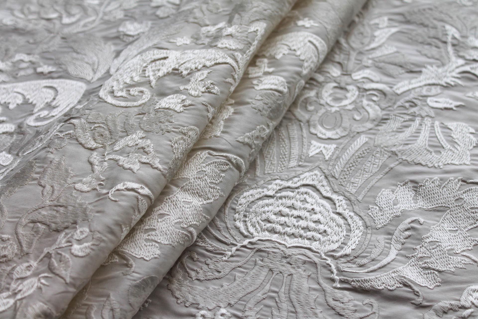 Heavy Jacquard Style Embroidery - Ivory fabric