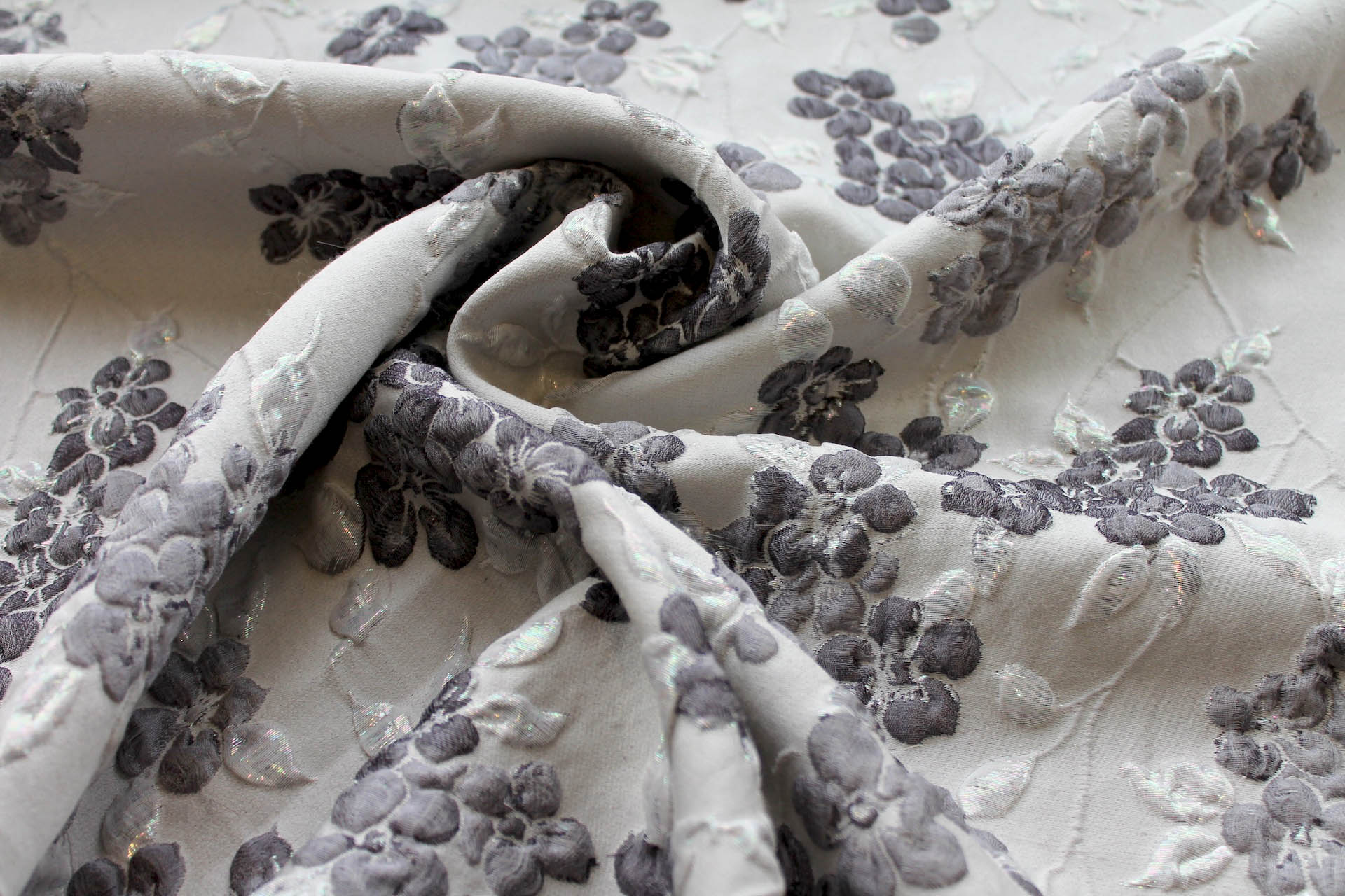 Iridescent Floral Brocade - Greys fabric