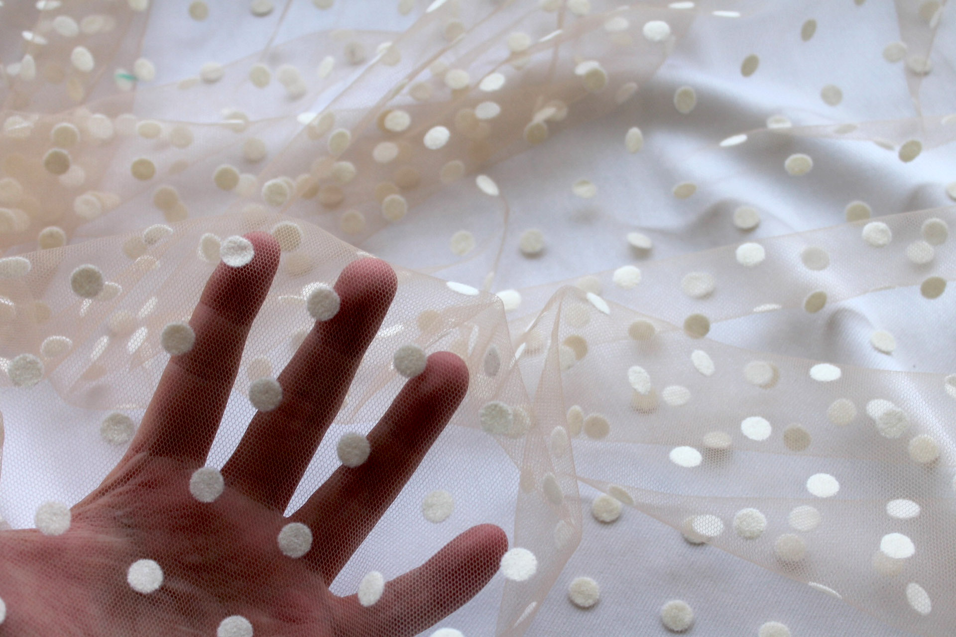 Flock Spot Polka Dot Tulle - Nude - Medium fabric, image 2 of 6