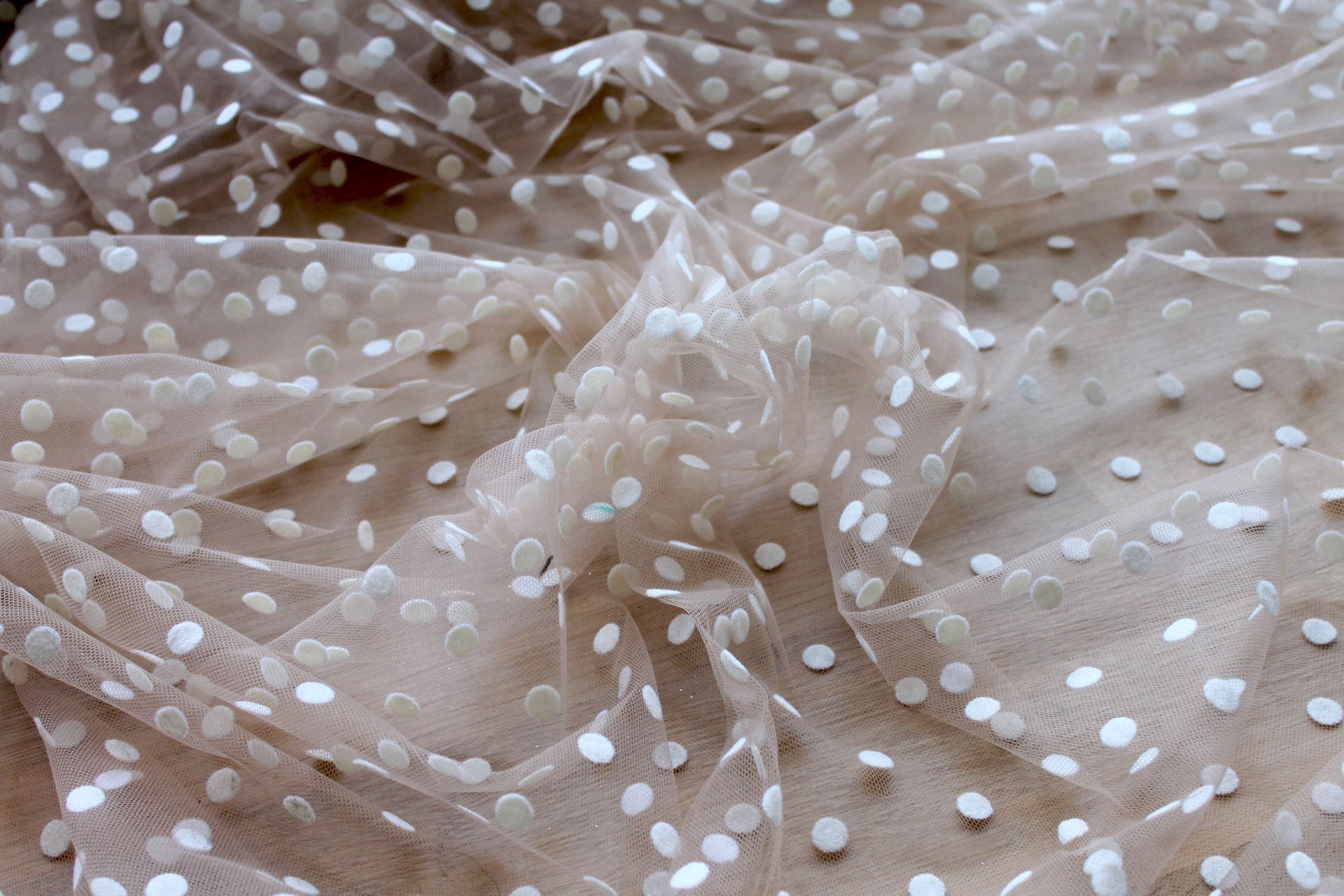 Flock Spot Polka Dot Tulle - Nude - Medium fabric, image 3 of 6