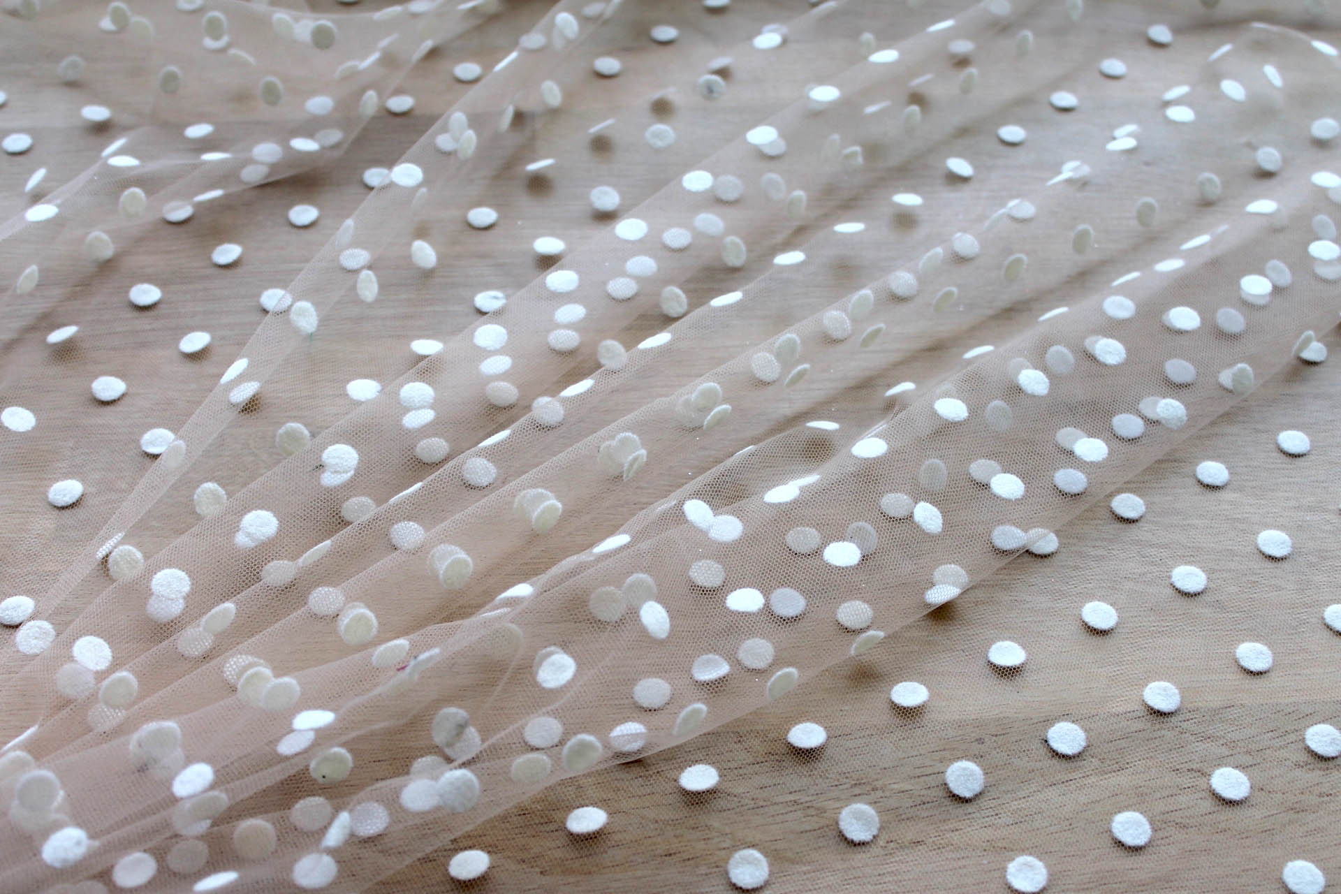 Flock Spot Polka Dot Tulle - Nude - Medium fabric