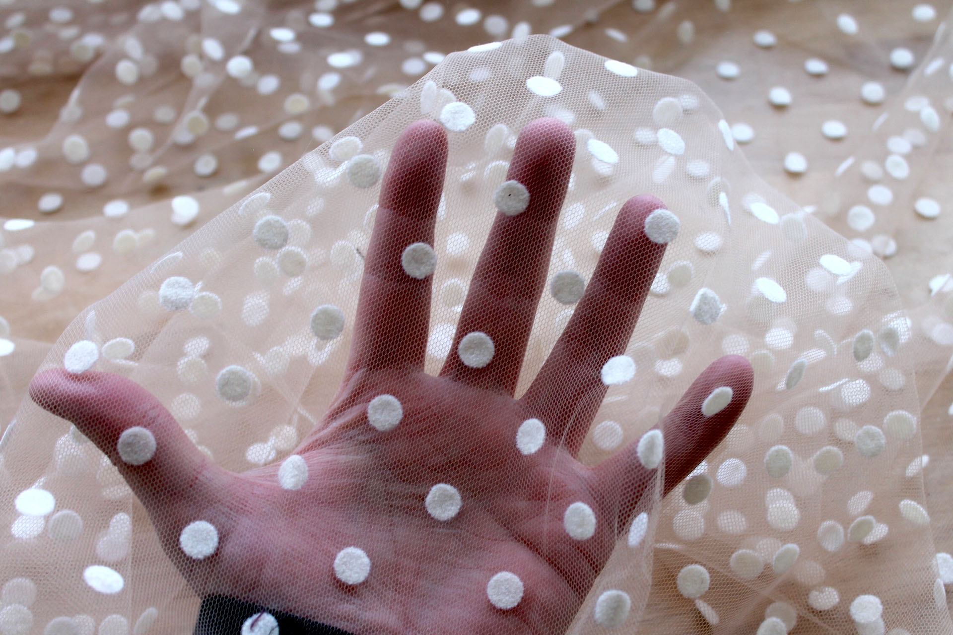 Flock Spot Polka Dot Tulle - Nude - Medium fabric, image 4 of 6