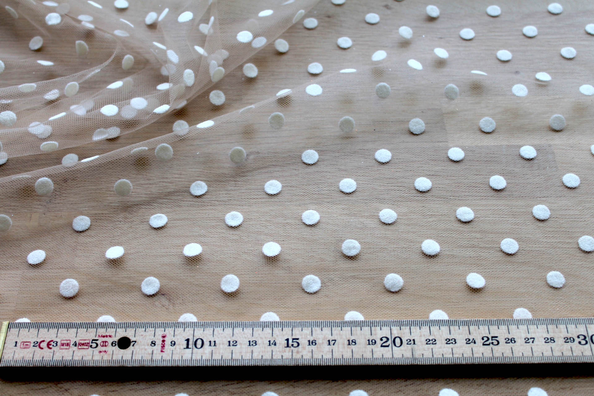 Flock Spot Polka Dot Tulle - Nude - Medium fabric, image 5 of 6
