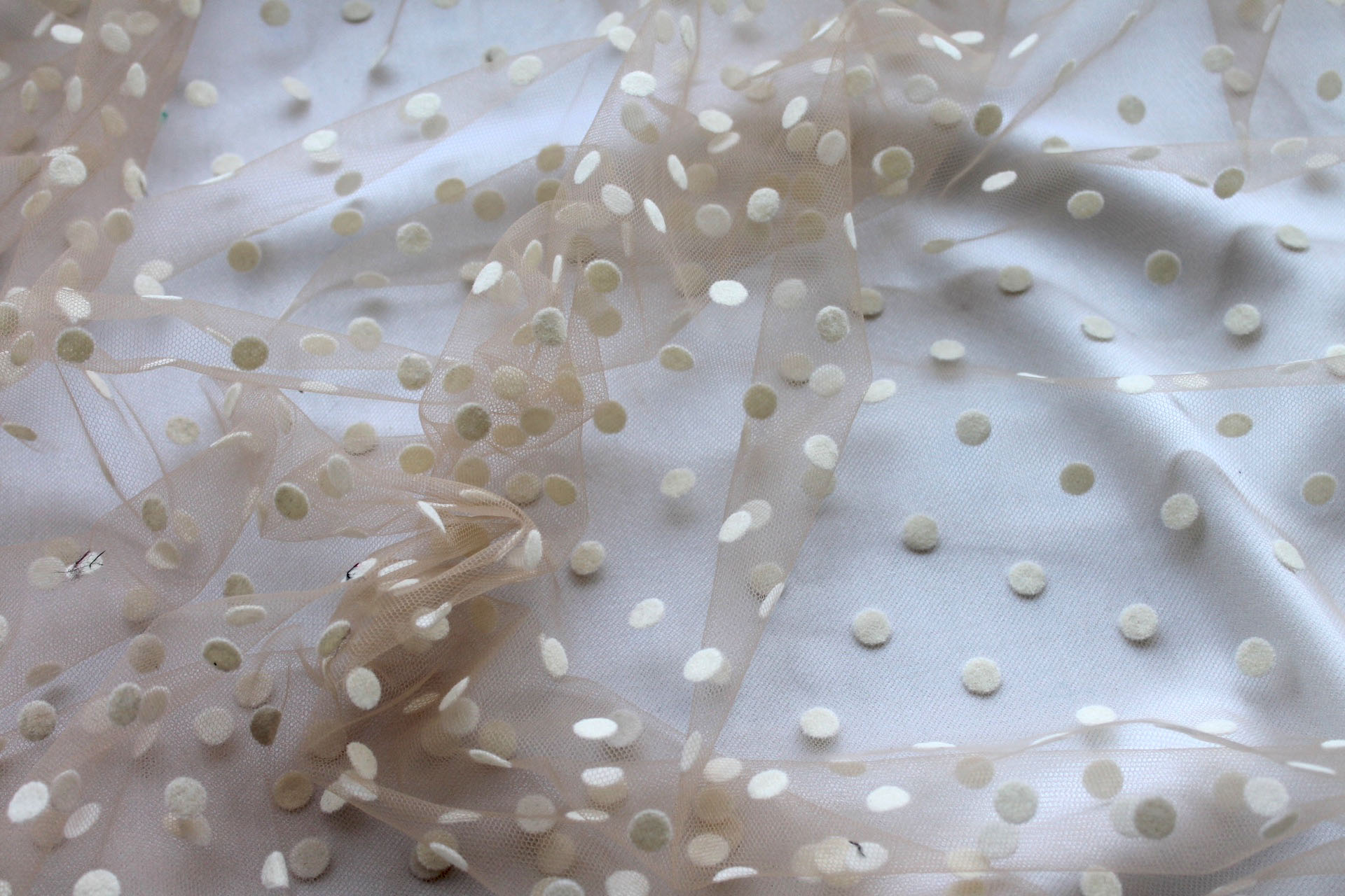 Flock Spot Polka Dot Tulle - Nude - Medium fabric, image 6 of 6