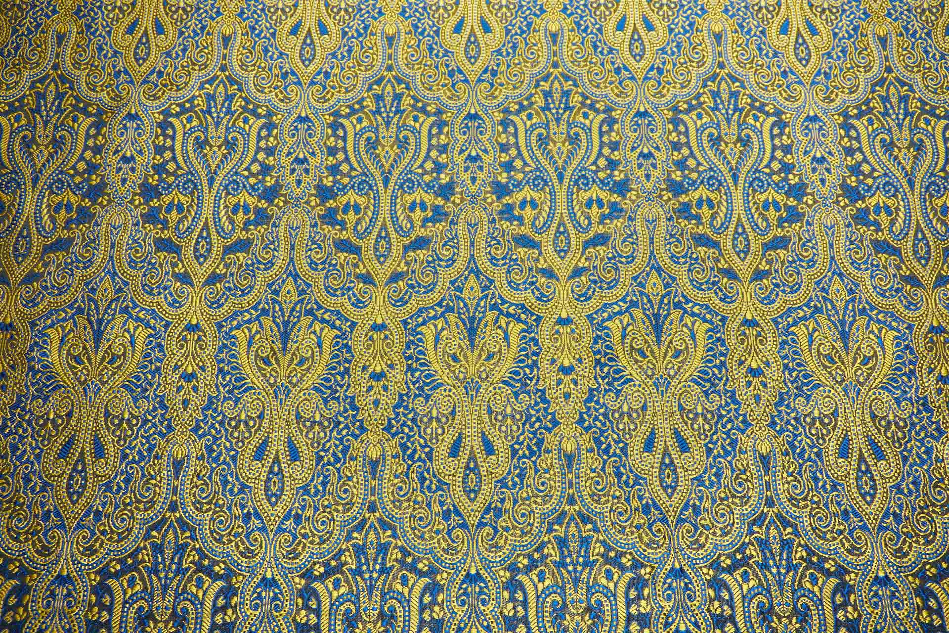 Banaras Brocade - Blue and Yellow fabric, image 10 of 10
