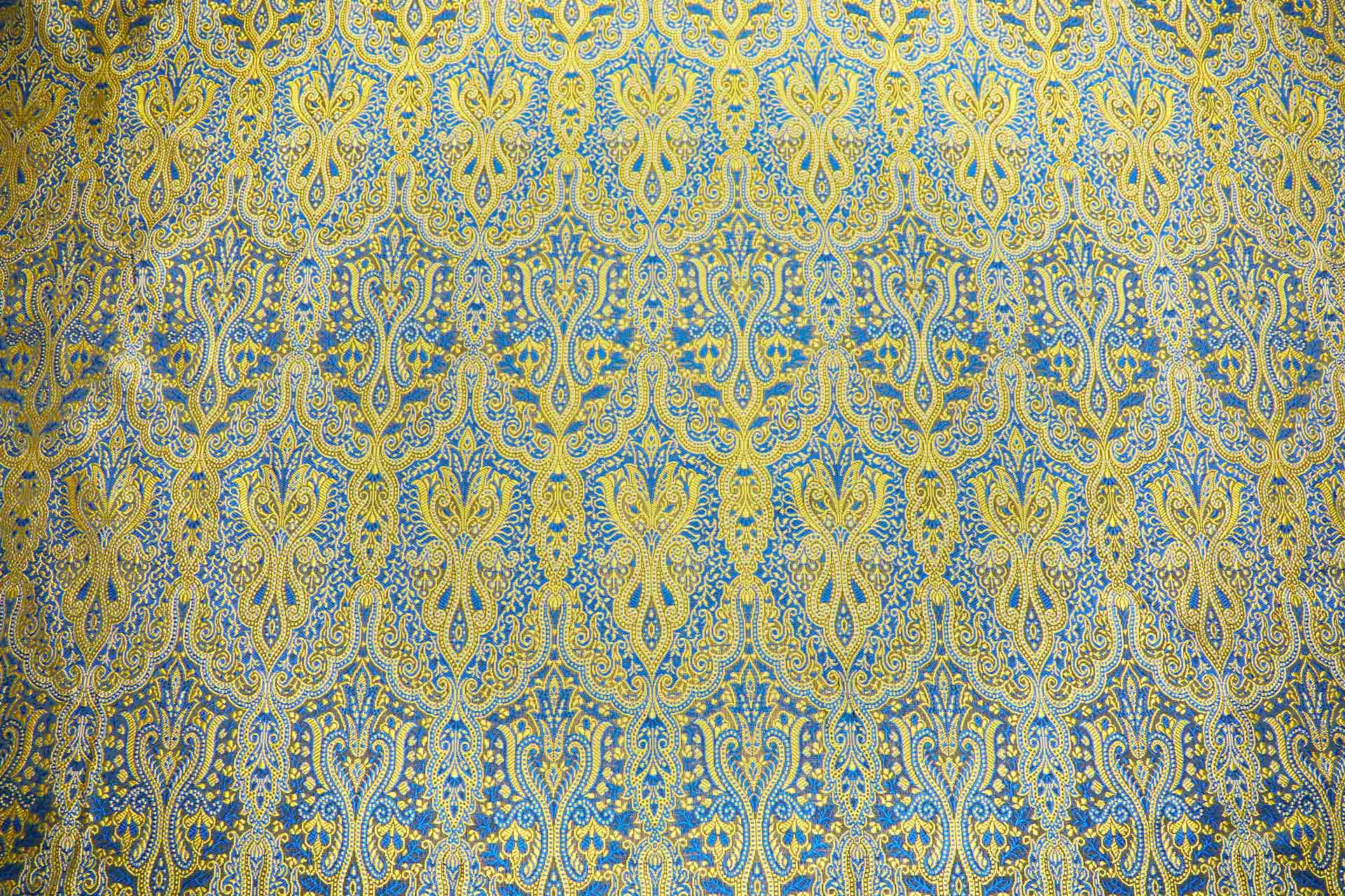 Banaras Brocade - Blue and Yellow fabric, image 3 of 10