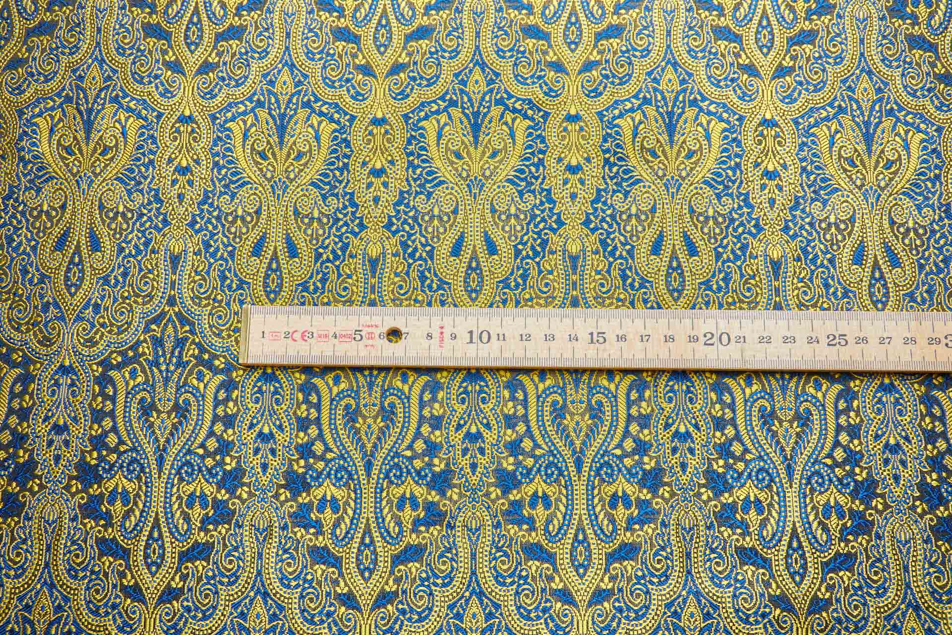 Banaras Brocade - Blue and Yellow fabric, image 4 of 10