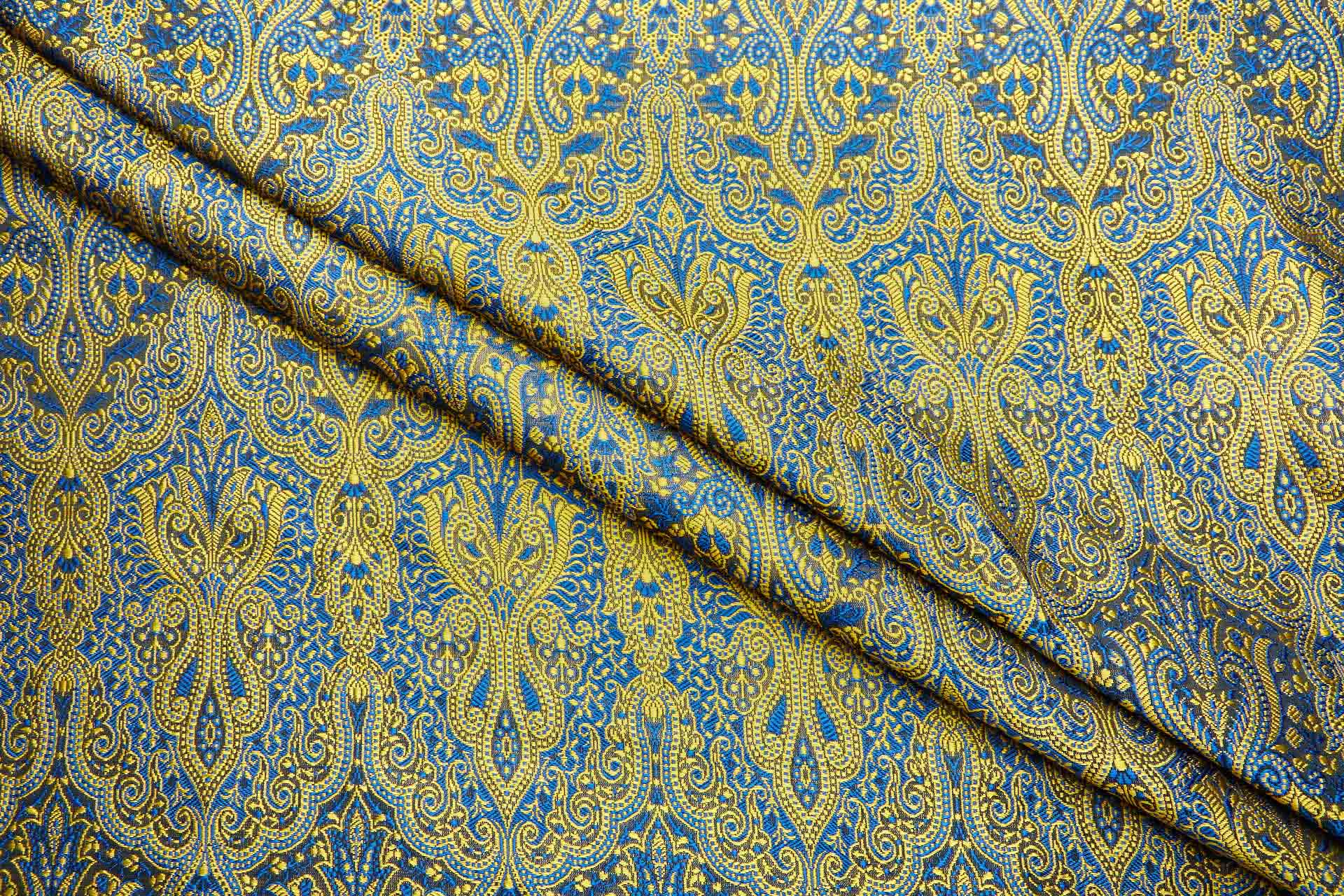 Banaras Brocade - Blue and Yellow fabric, image 5 of 10