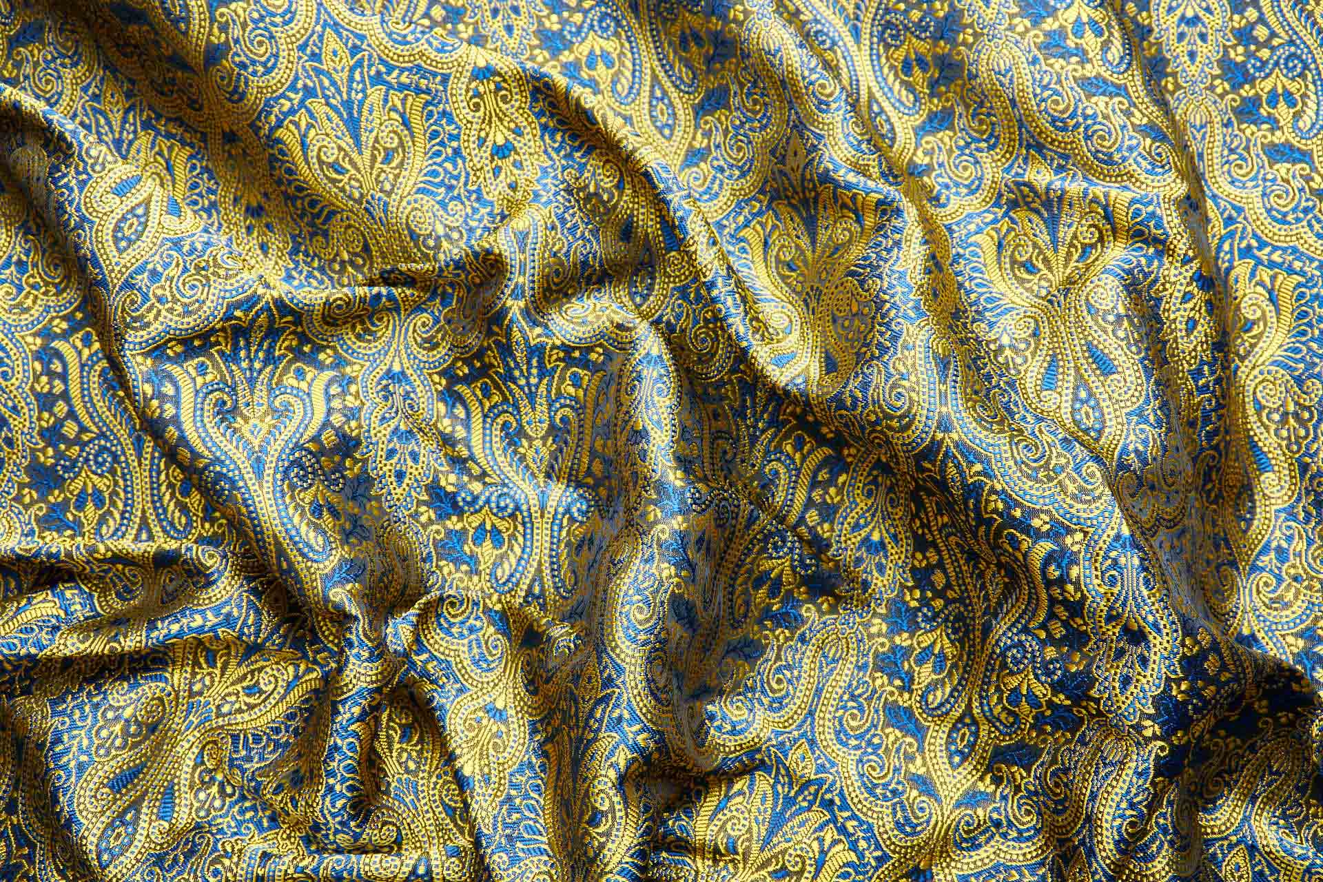 Banaras Brocade - Blue and Yellow fabric, image 6 of 10