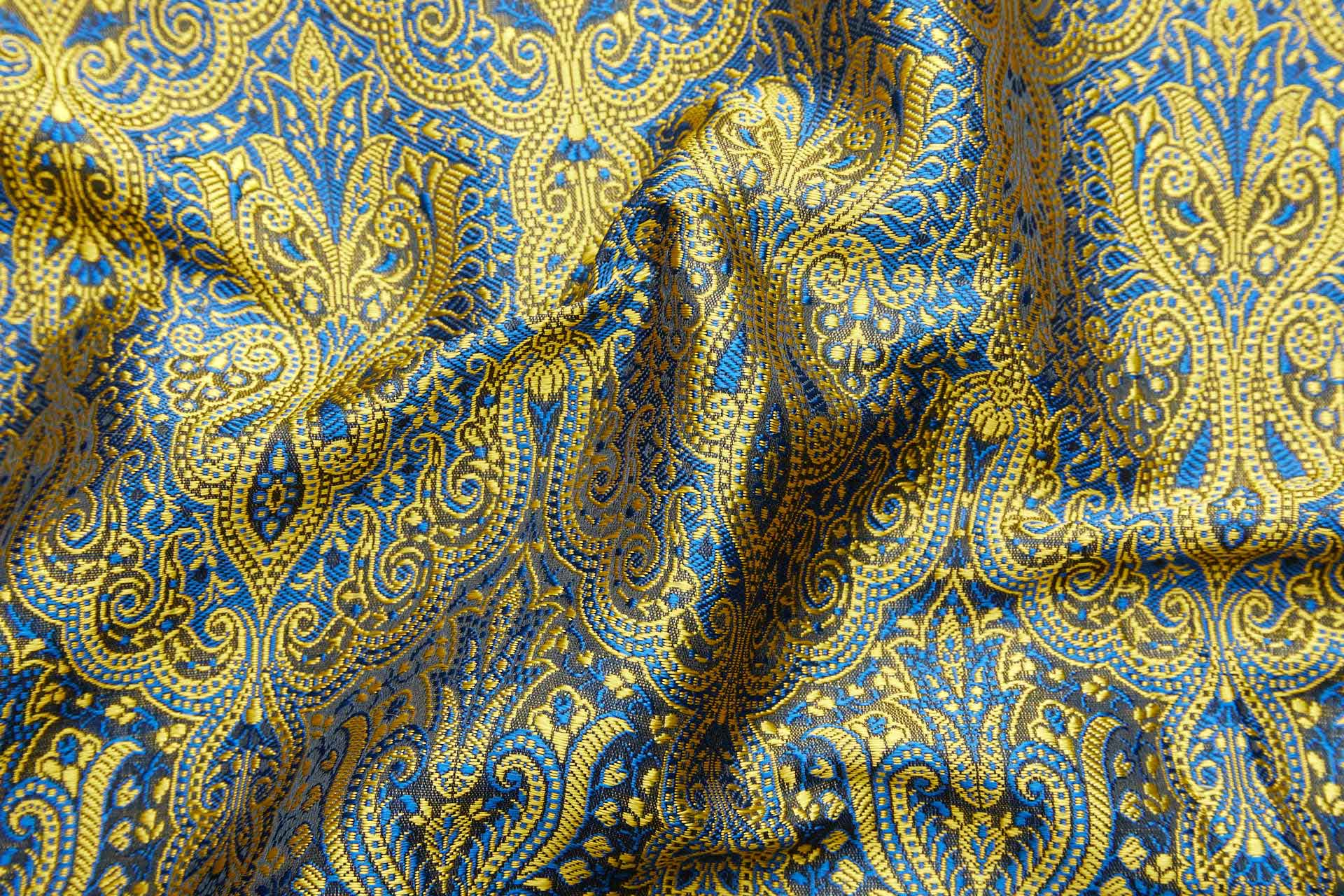 Banaras Brocade - Blue and Yellow fabric, image 2 of 10