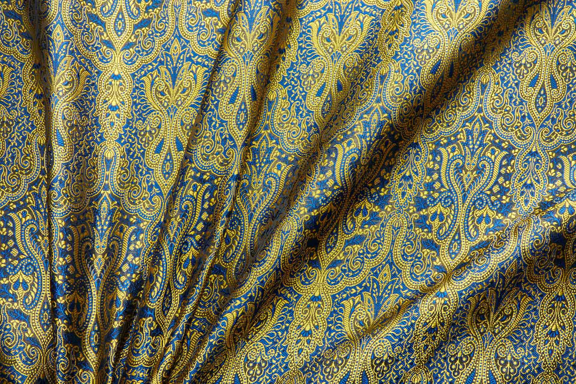 Banaras Brocade - Blue and Yellow fabric, image 8 of 10