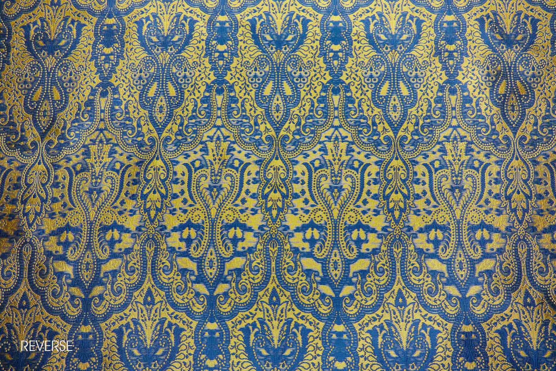 Banaras Brocade - Blue and Yellow fabric, image 9 of 10