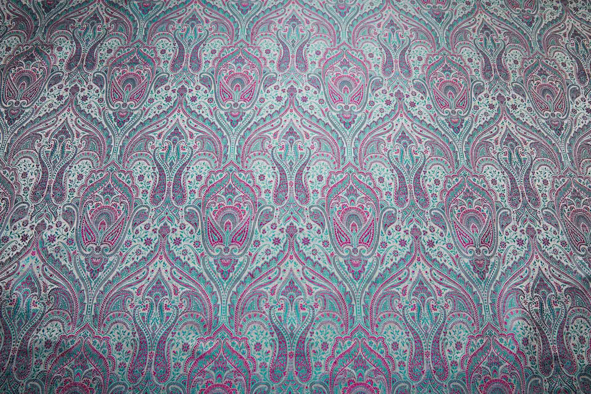 Banaras Brocade - Mint and Pink fabric, image 3 of 11