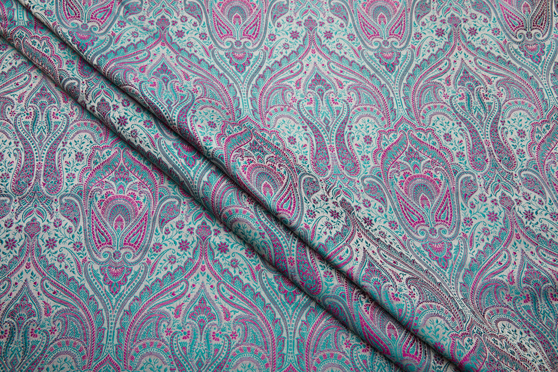 Banaras Brocade - Mint and Pink fabric, image 9 of 11