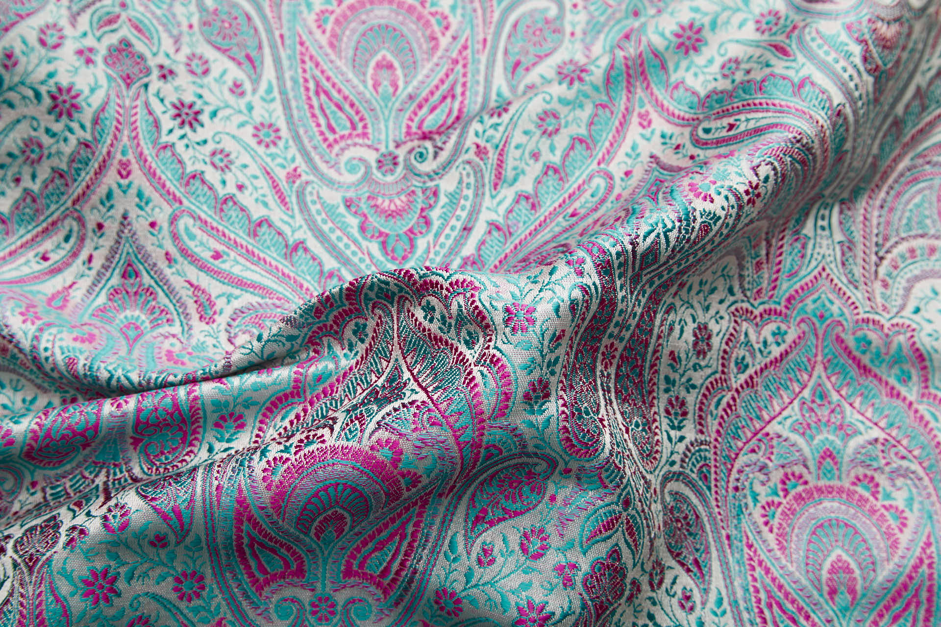 Banaras Brocade - Mint and Pink fabric, image 2 of 11