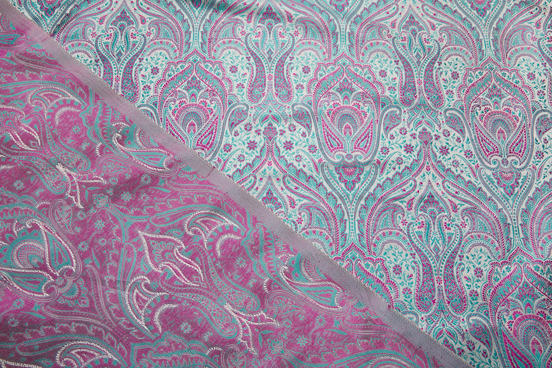 Banaras Brocade - Mint and Pink fabric, image 7 of 11