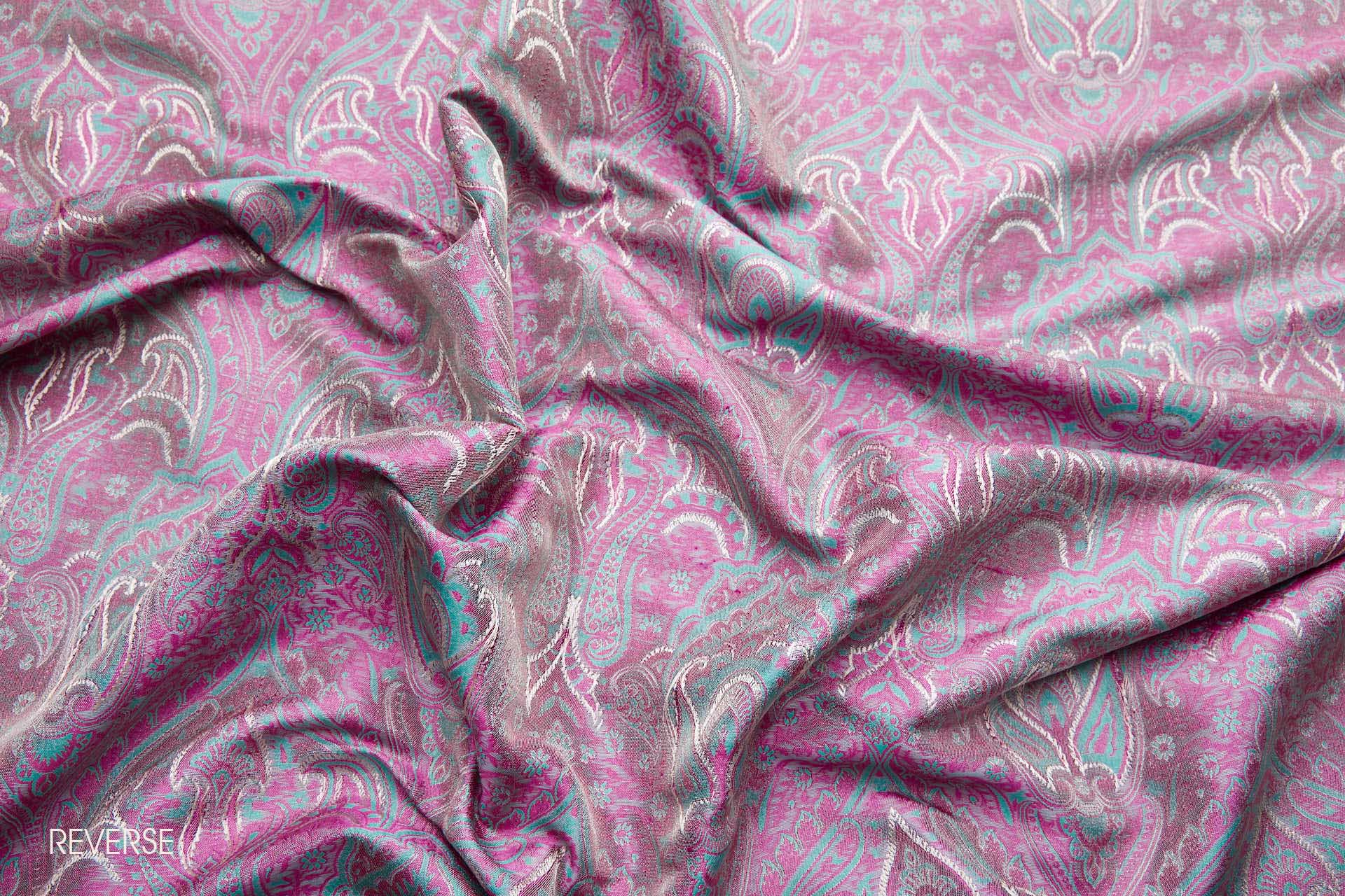 Banaras Brocade - Mint and Pink fabric, image 5 of 11