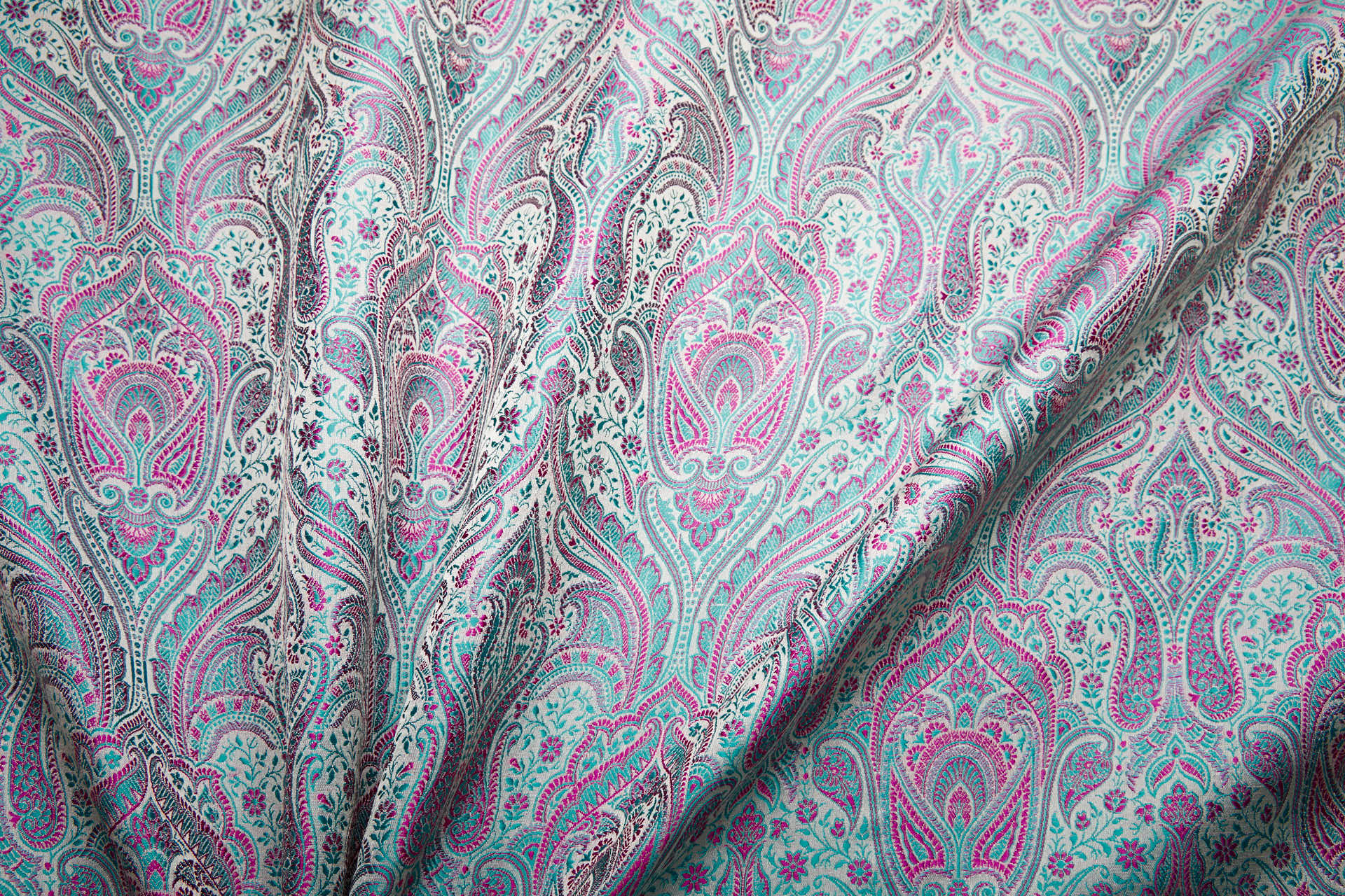 Banaras Brocade - Mint and Pink fabric, image 4 of 11