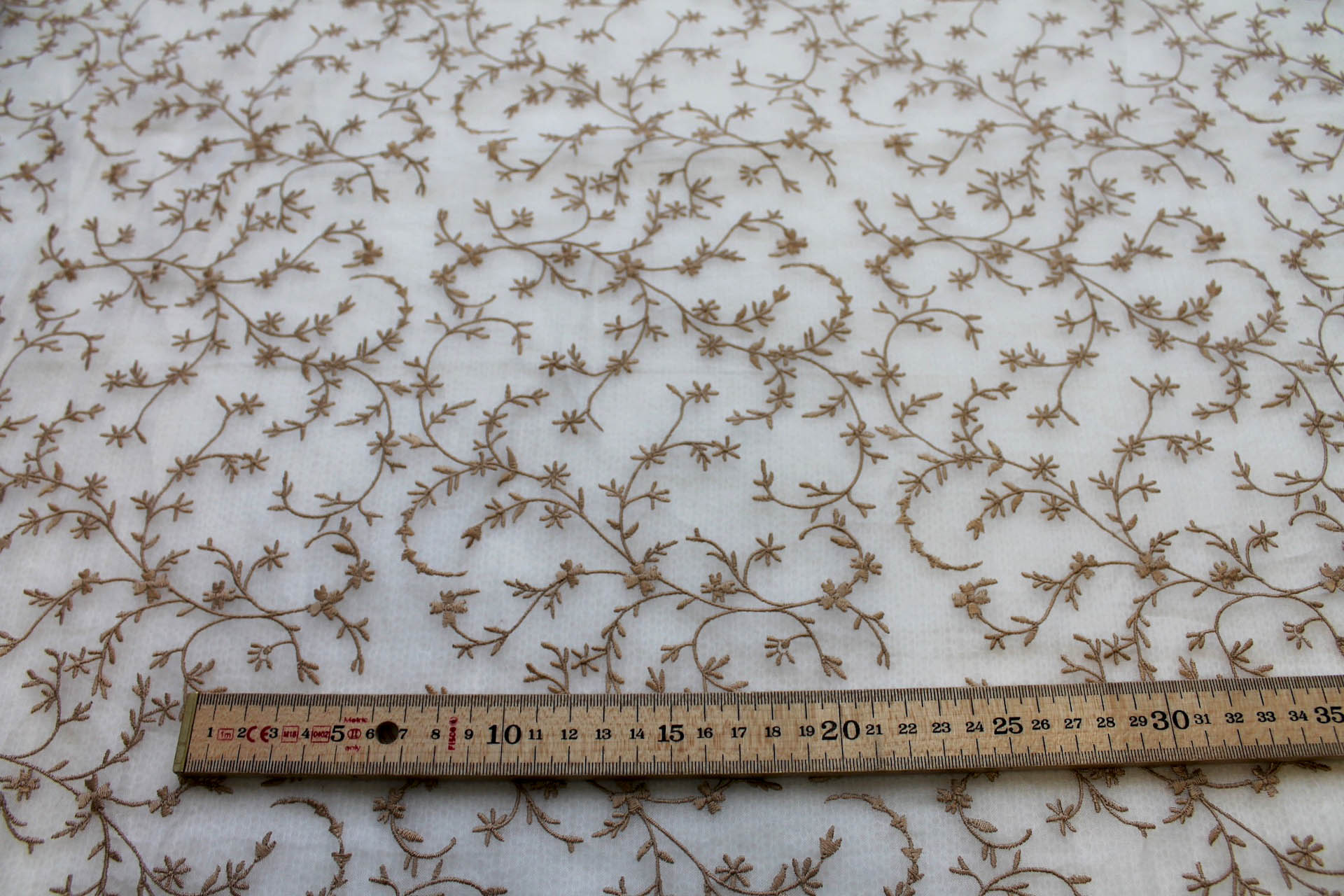 Embroidered Silk Organza - Gold Small Flowers On Ivory fabric, image 5 of 7