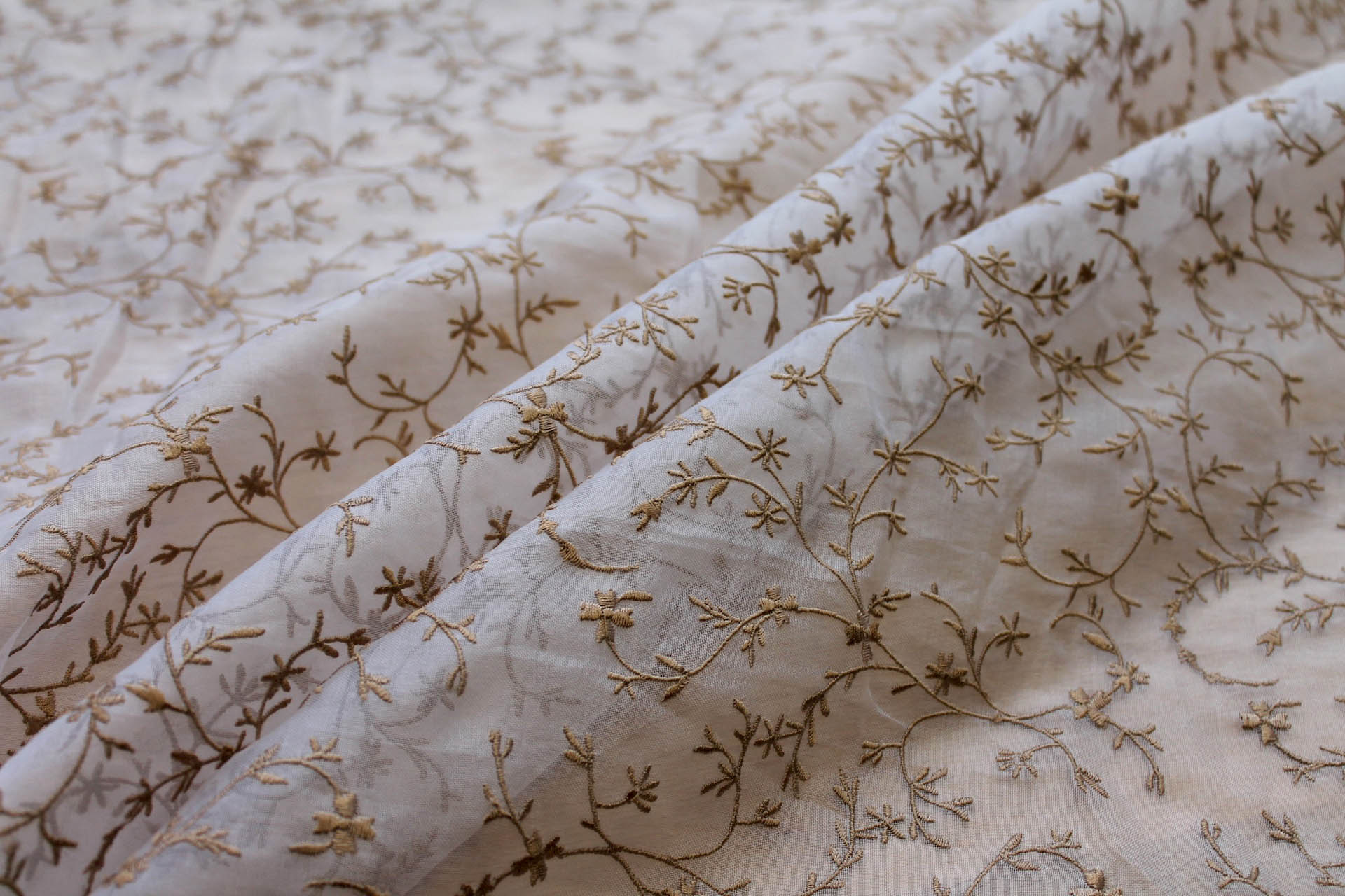 Embroidered Silk Organza - Gold Small Flowers On Ivory fabric, image 7 of 7
